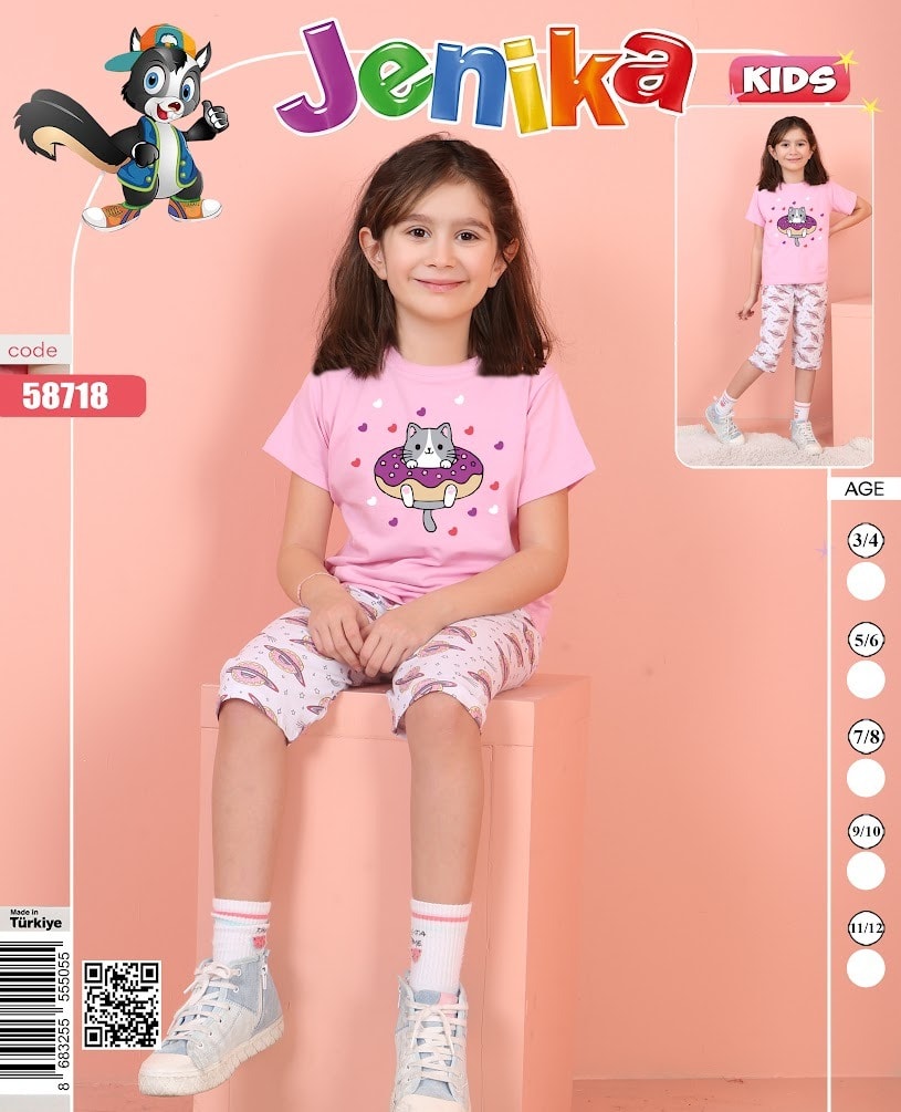 Jenika Kids Kız Çocuk Pamuklu Baskılı Kapri Takım