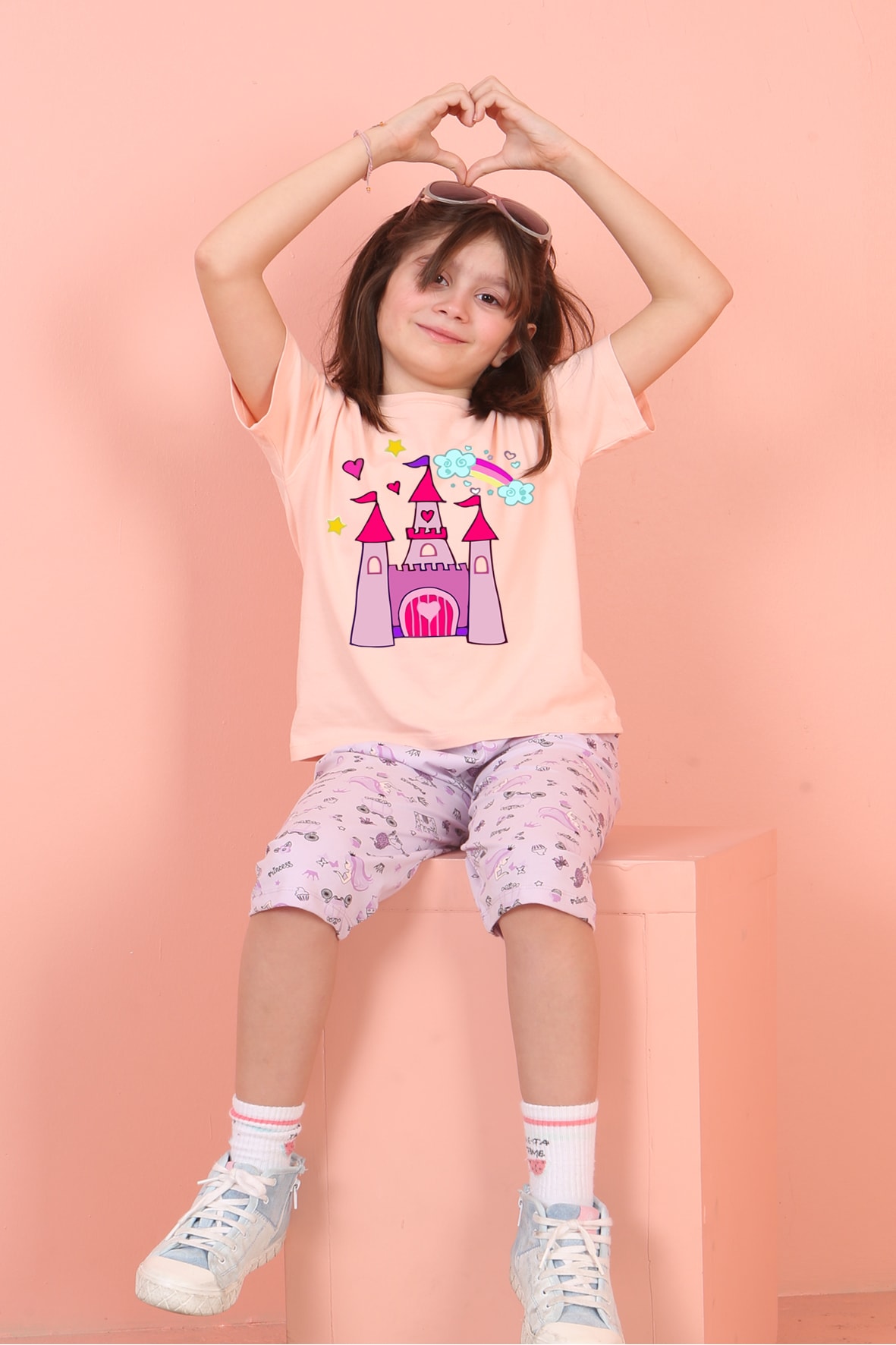 Jenika Kids Kız Çocuk Pamuklu Baskılı Kapri Takım - 58989