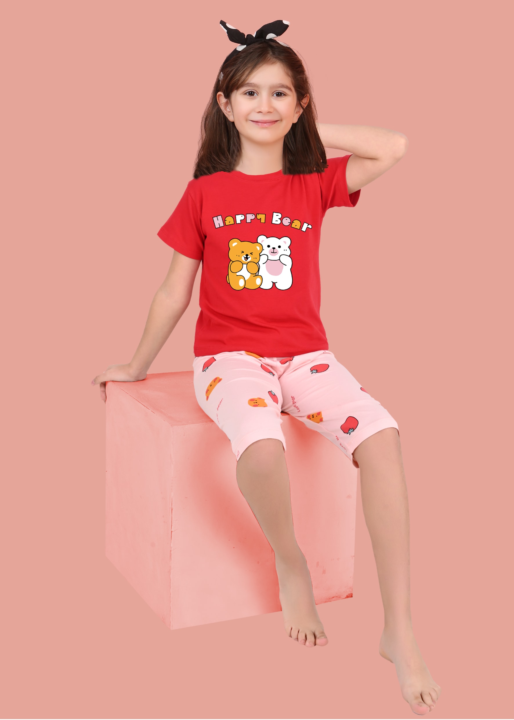 Jenika Kids Kız Çocuk Pamuklu Baskılı Kapri Takım - 59026
