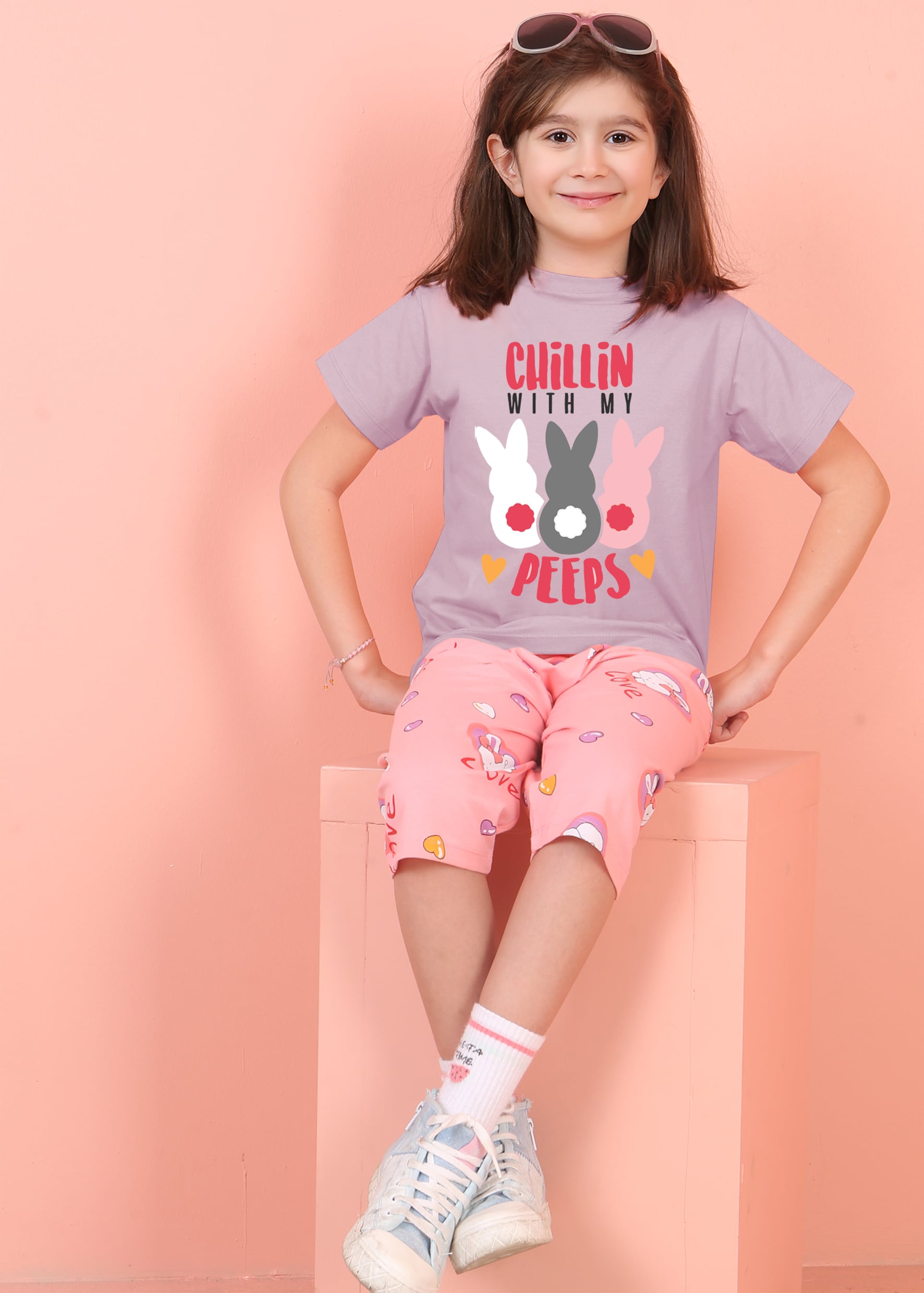 Jenika Kids Kız Çocuk Pamuklu Baskılı Kapri Takım - 59140