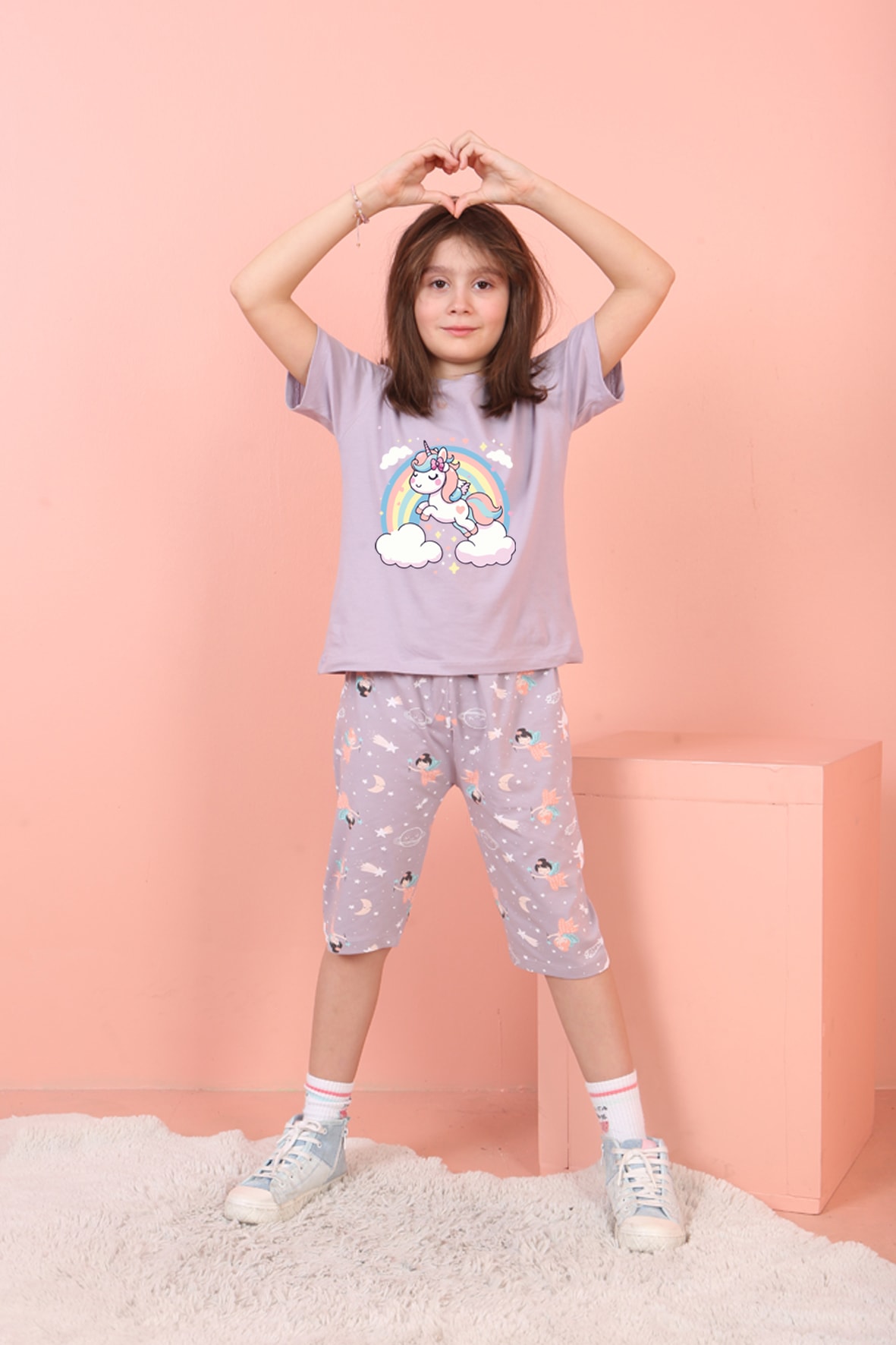 Jenika Kids Kız Çocuk Pamuklu Baskılı Kapri Takım - 58722