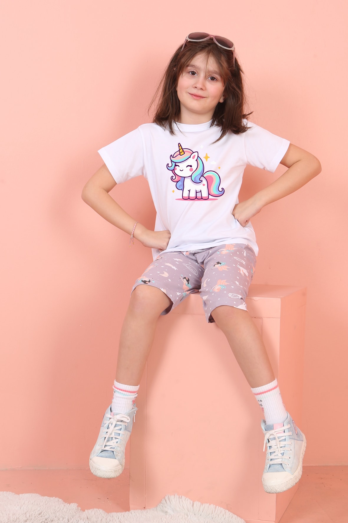Jenika Kids Kız Çocuk Pamuklu Baskılı Kapri Takım - 58724