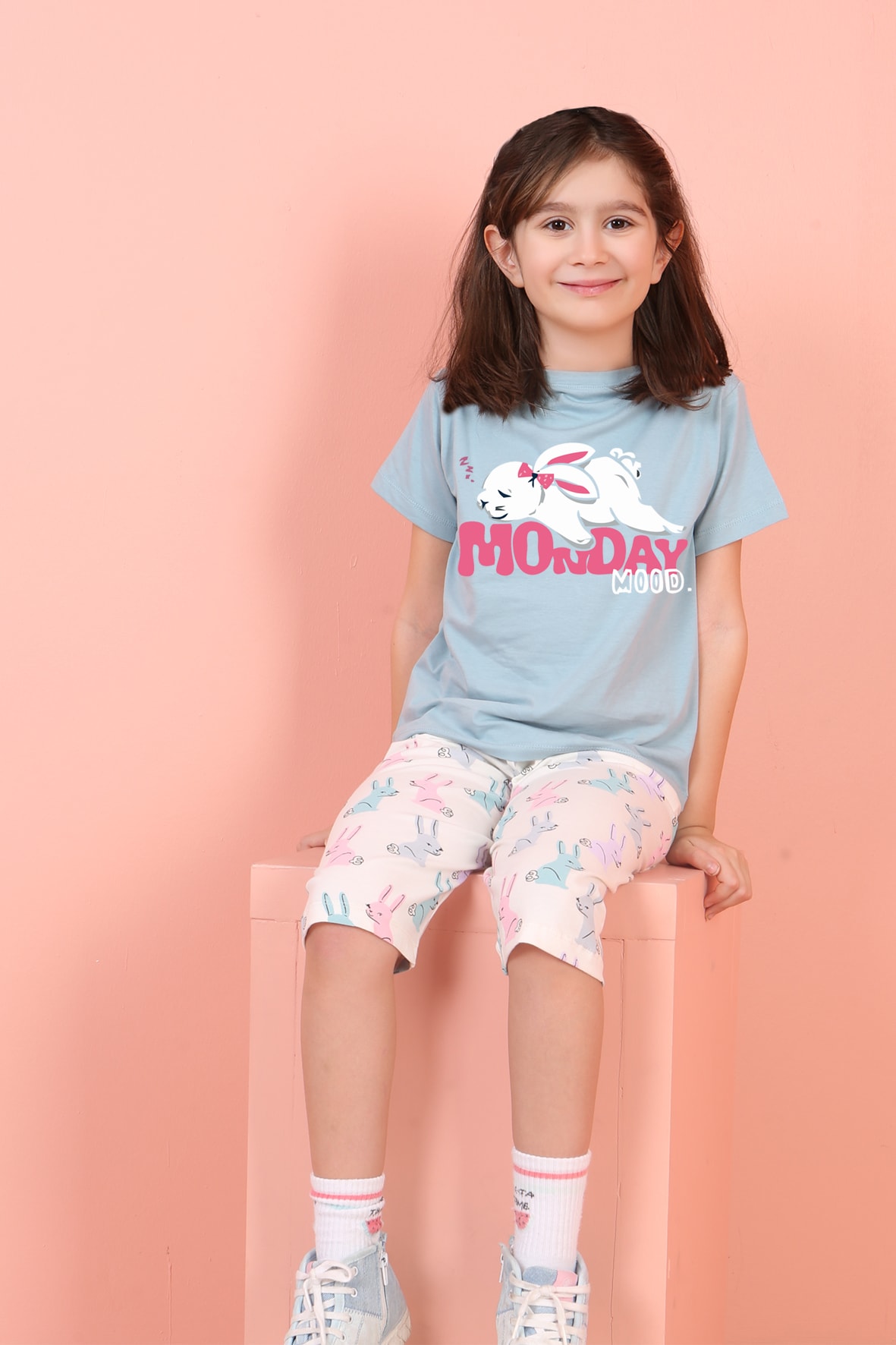 Jenika Kids Kız Çocuk Pamuklu Baskılı Kapri Takım - 58715
