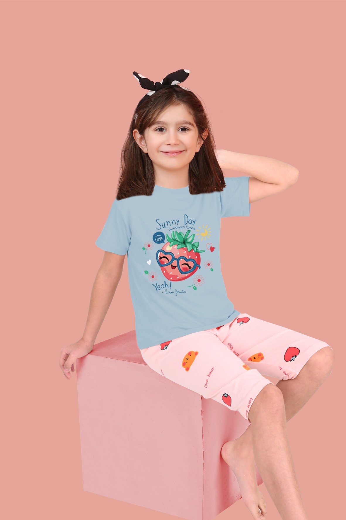 Jenika Kids Kız Çocuk Pamuklu Baskılı Kapri Takım - 59025