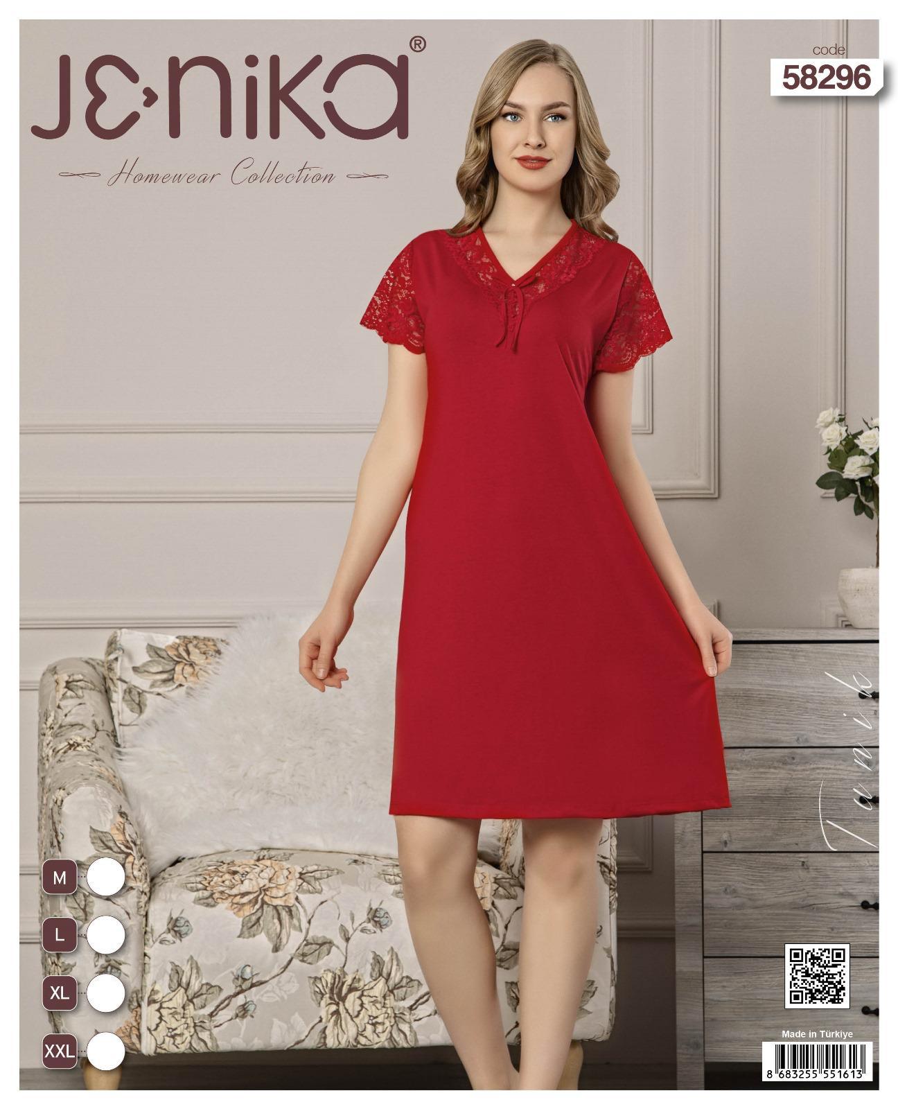 Kadın Kısa Kollu Kırmızı Dantel Detaylı Pamuklu Gecelik – Jenika Collection