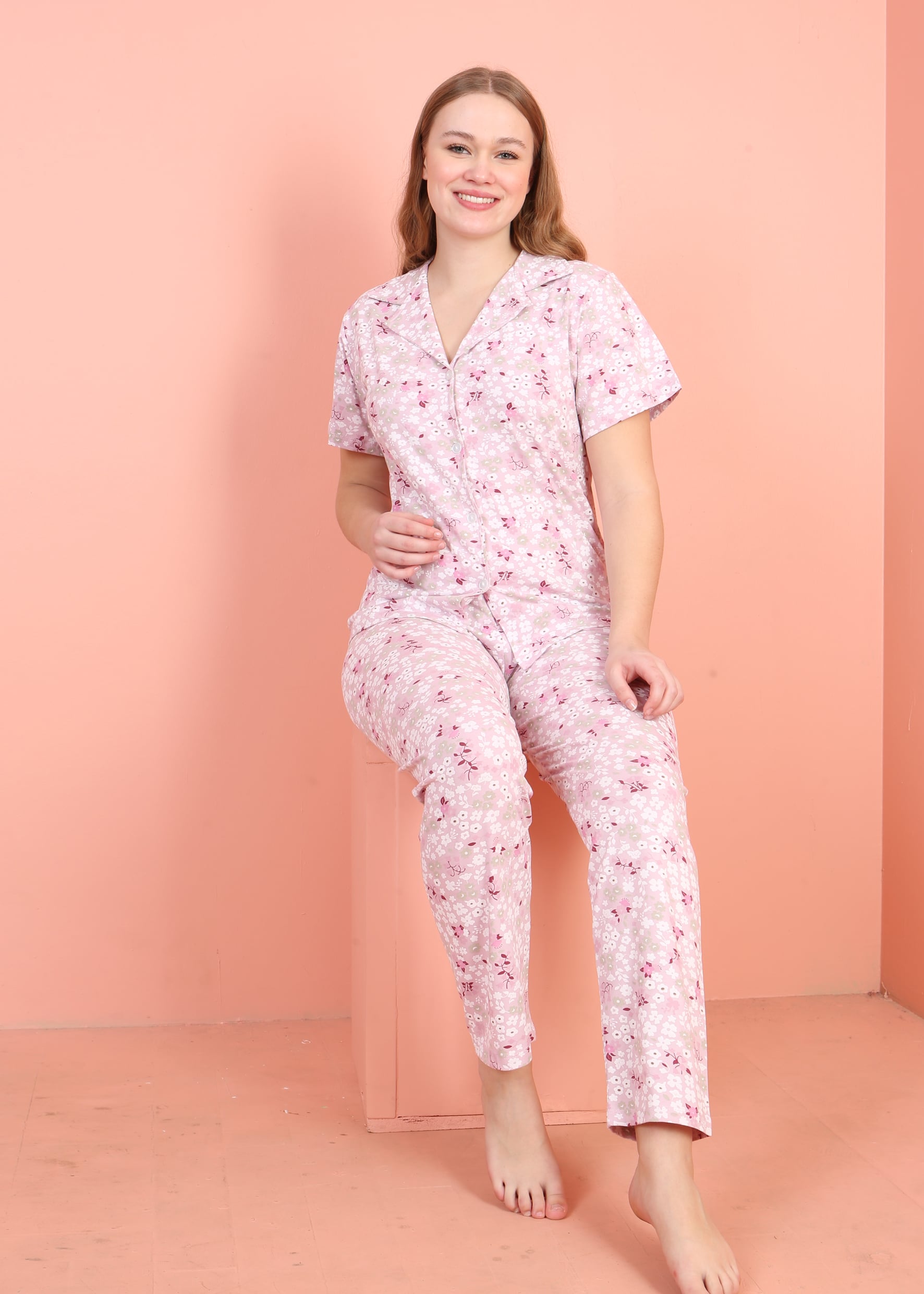 Jenika Kadın Düğmeli Pamuklu Pijama Takımı – Rahat ve Şık Ev Giyim - 59381