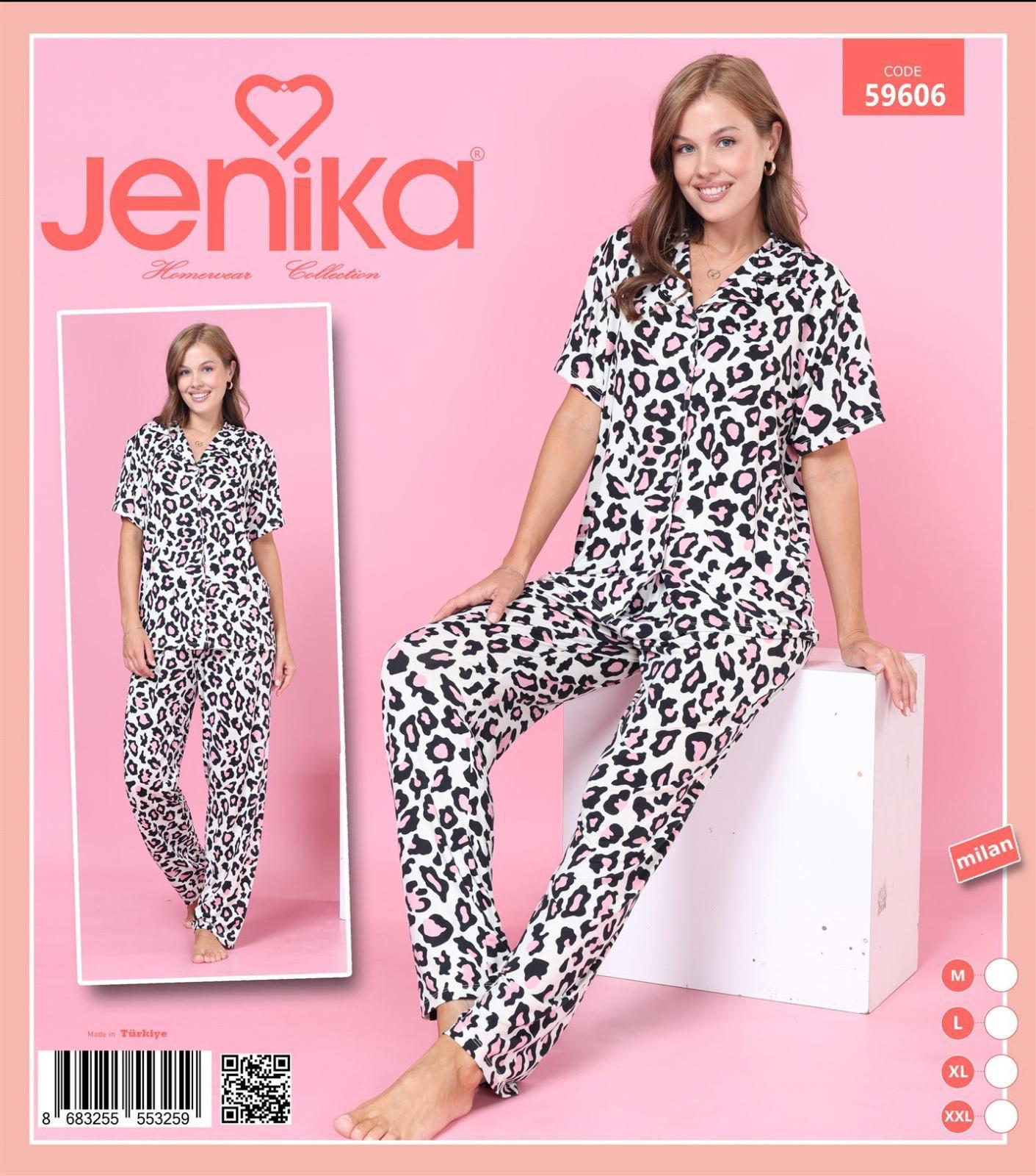 Jenika Kadın Milan Kumaşlı Düğmeli Gömlek Yaka Pijama Takımı – Rahat ve Şık Ev Giyim