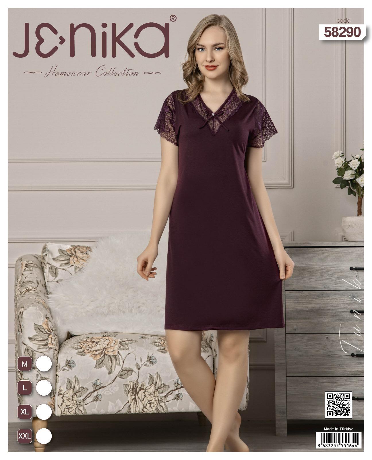 Kadın Kısa Kollu Mürdüm Dantel Detaylı Pamuklu Gecelik – Jenika Collection