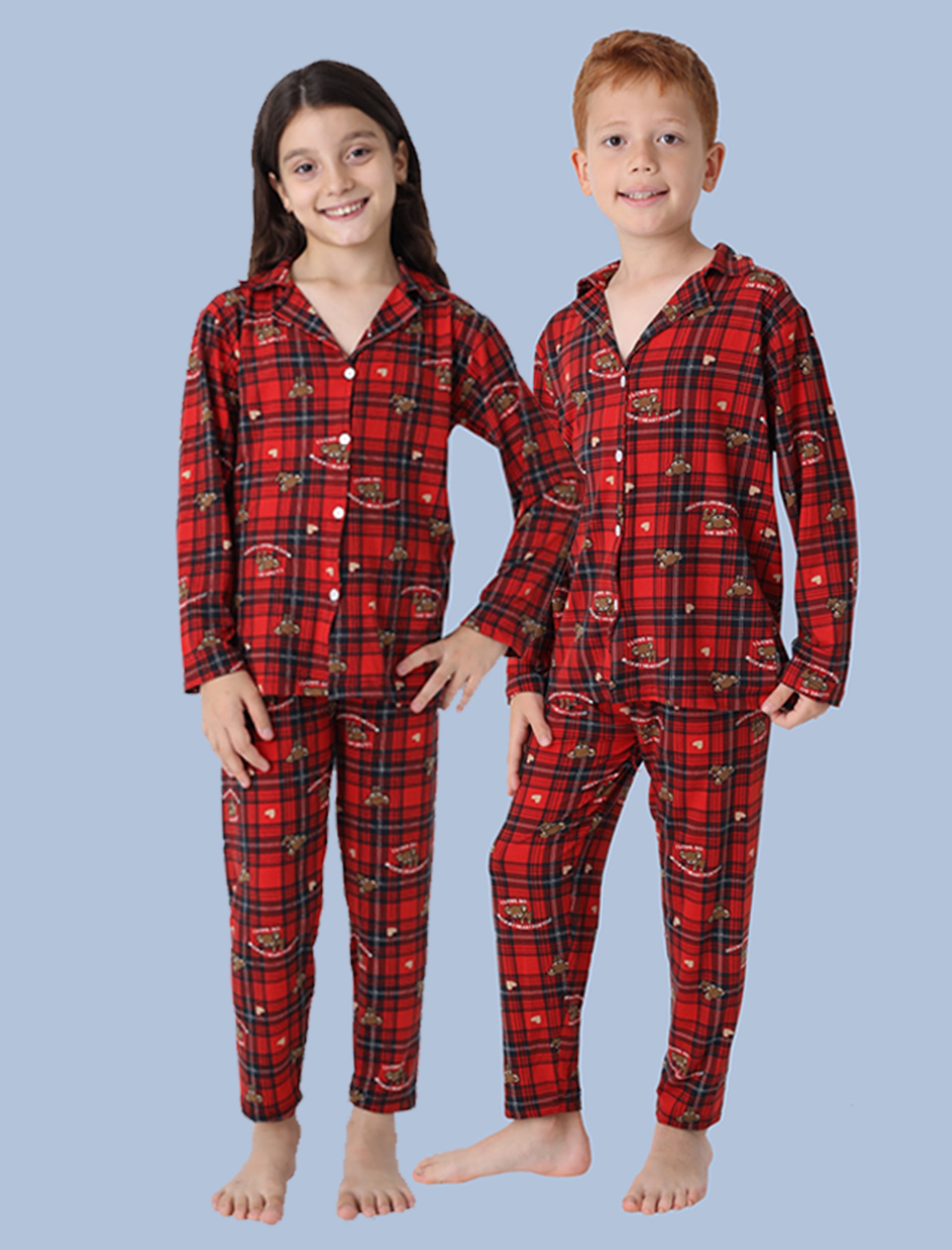 Çocuk Süet Kumaş Pijama Takımı – Kız ve Erkek, Rahat ve Yumuşak - 59679