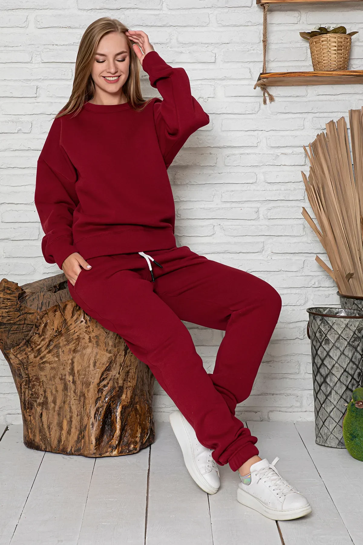 Jenika Kadın Bordo 2 İplik Kışlık Eşofman Takımı – Sıcacık Konfor & Günlük Şıklık