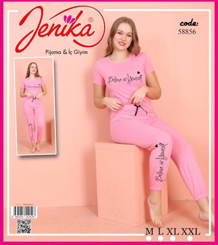 Jenika Kadın Baskılı Paçası Manşetli Pijama Takımı – Rahat ve Şık Ev Giyim