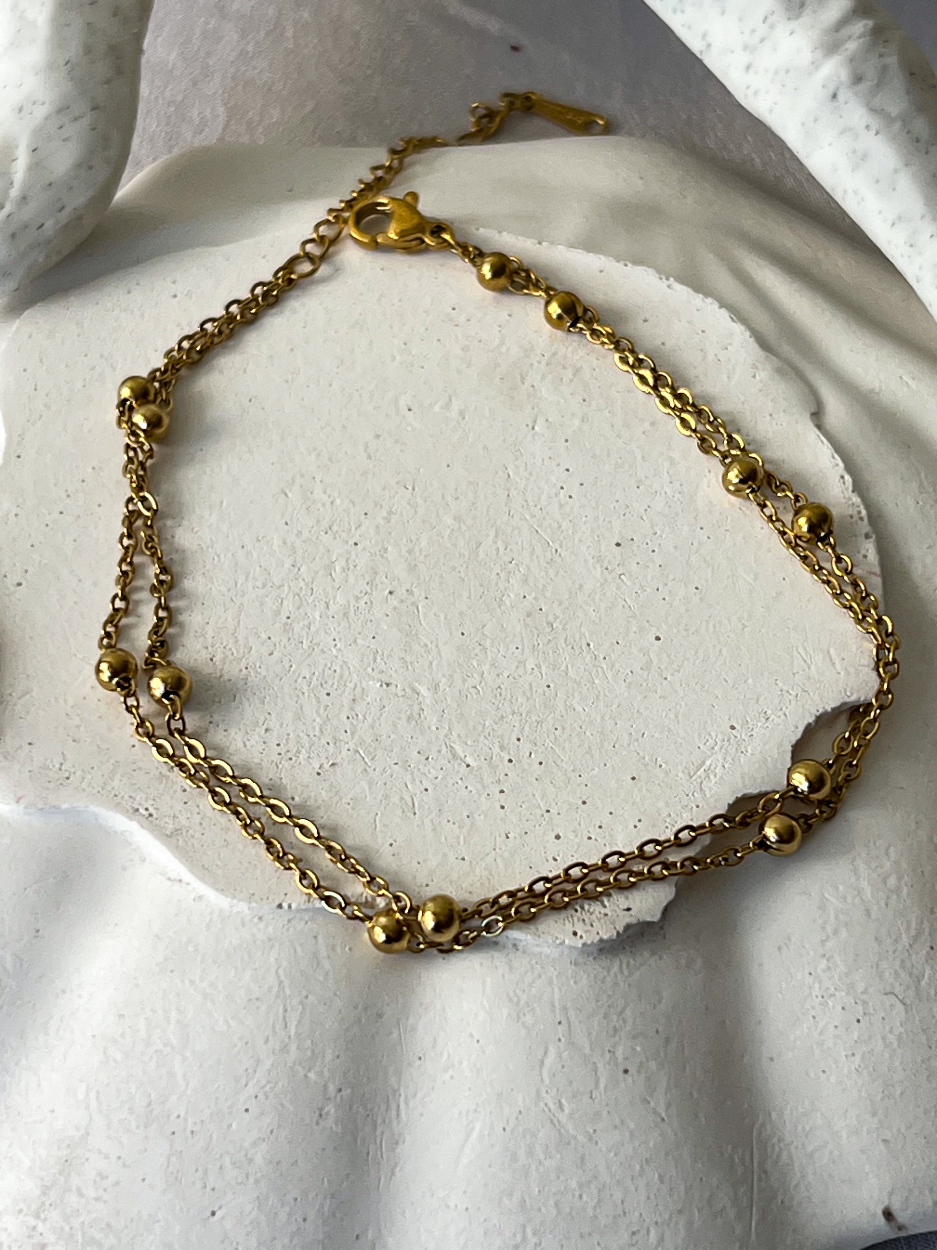 Çelik İkili Zincir Bileklik - Altın