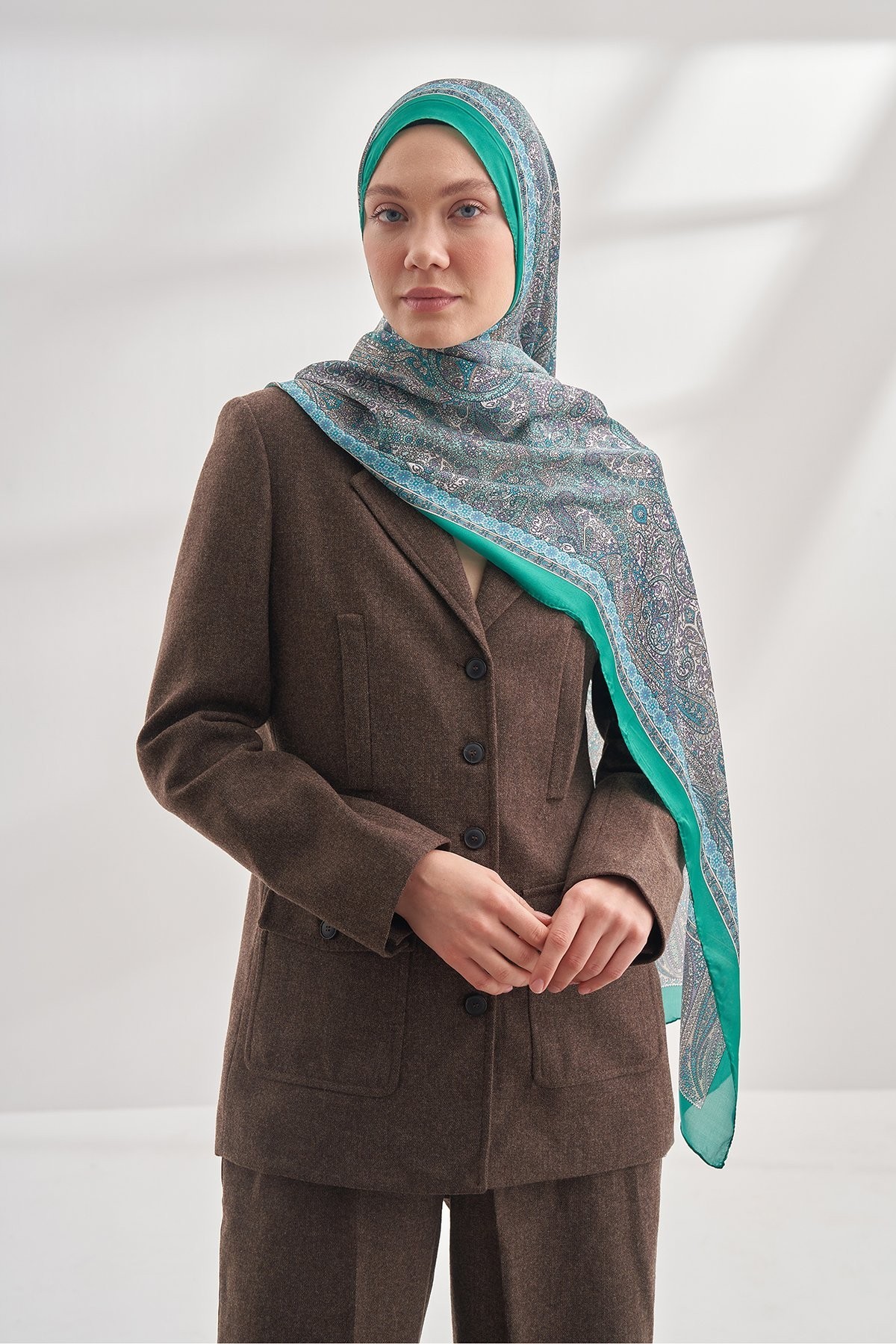 İTHAL VUAL VİNTAGE DESEN ŞAL - BENETTON YEŞİLİ