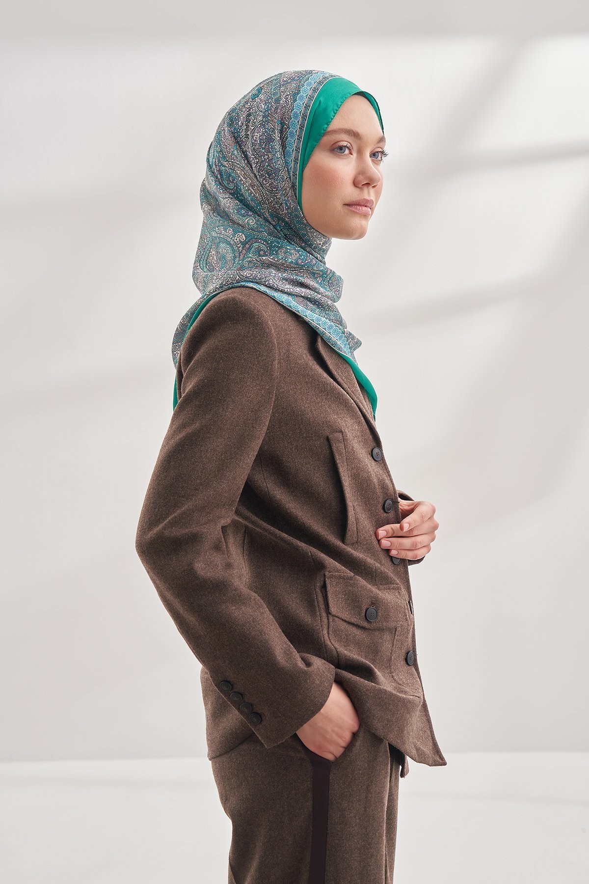 İTHAL VUAL VİNTAGE DESEN ŞAL - BENETTON YEŞİLİ