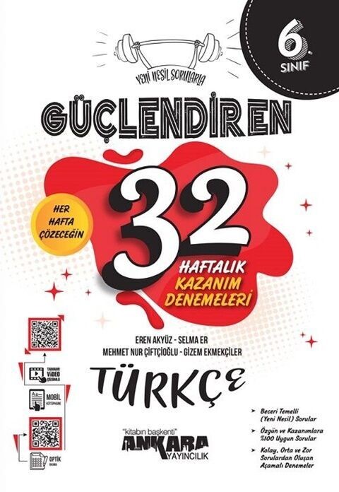 Ankara Yayıncılık 6. Sınıf 32 Haftalık Güçlendiren Kazanım Deneme - Türkçe