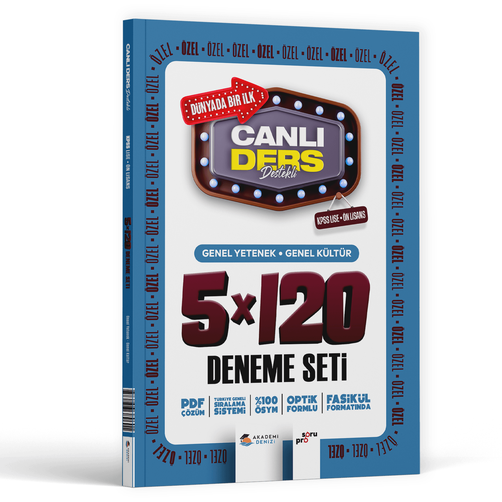 Akademi Denizi Yayınları KPSS Lise Önlisans Genel Kültür Genel Yetenek 5 x 120 Deneme Seti