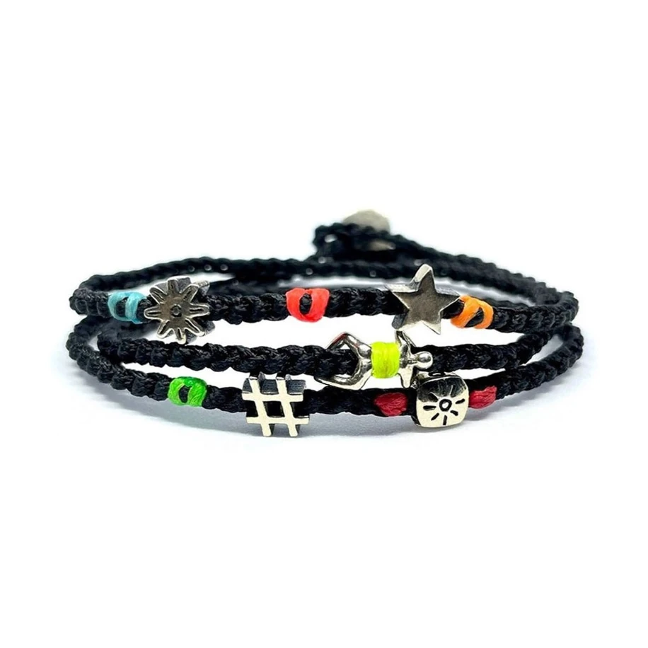 Gümüş Çok Sembollü Unisex Dolamalı Bileklik