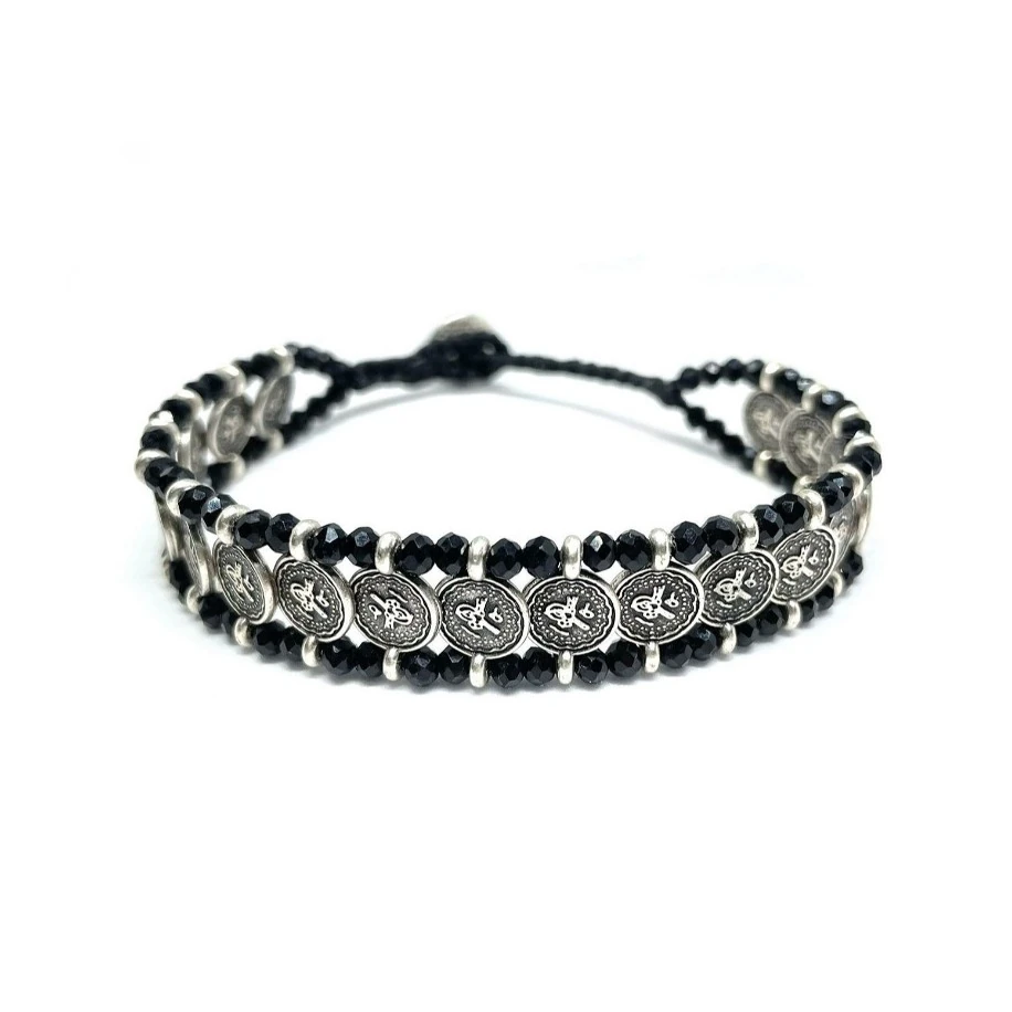 Pirinç Pullu Kristal Boncuklu Unisex Bileklik