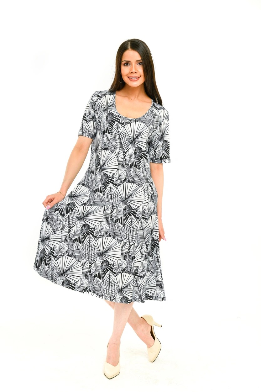 Palmiye Desenli Kısa Kollu Elbise