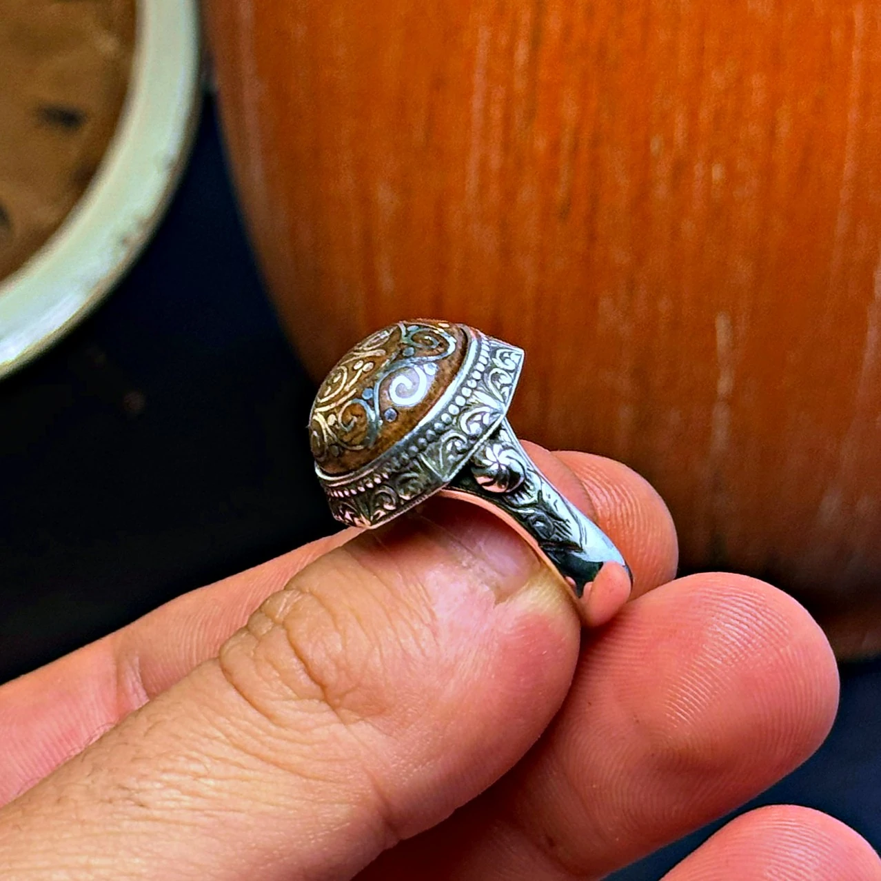 Eski Usul Telkari Hiç Yazılı 925 Ayar Gümüş Yüzük