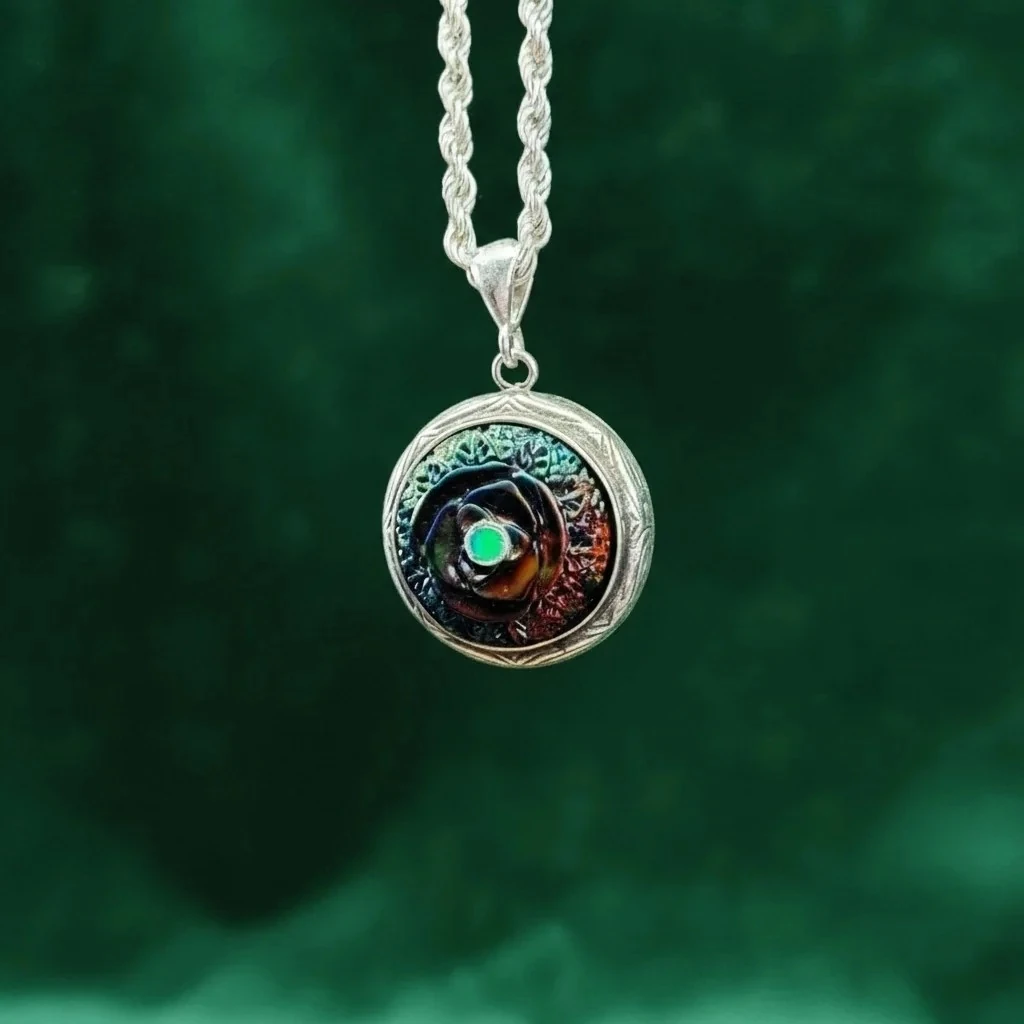 Siyah Opal & 925 Ayar Gümüş Oyma Nakkaş İşçiliği Kolyе