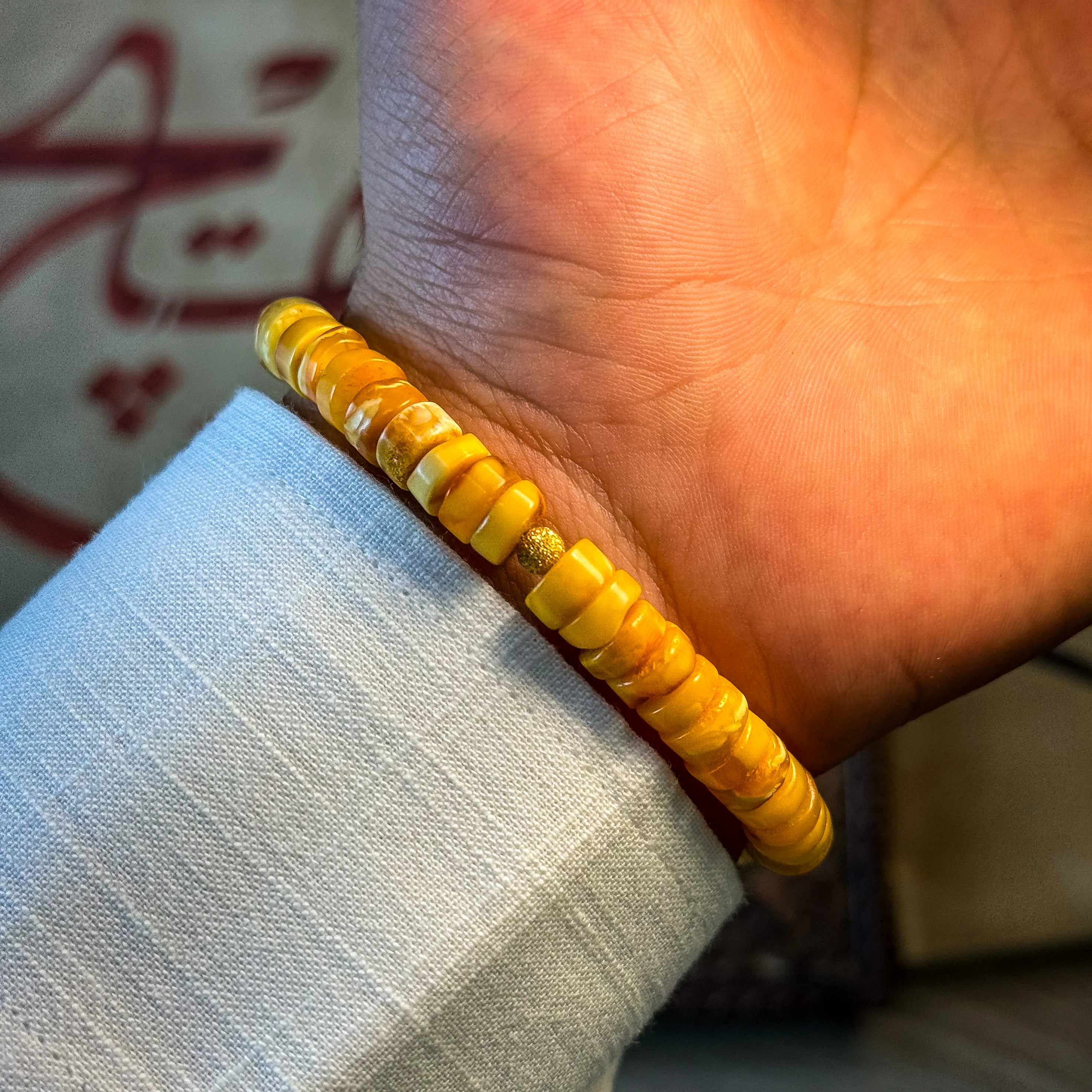 Oyma Nakkaş İşçilikli Doğal Damla Kehribar Bileklik