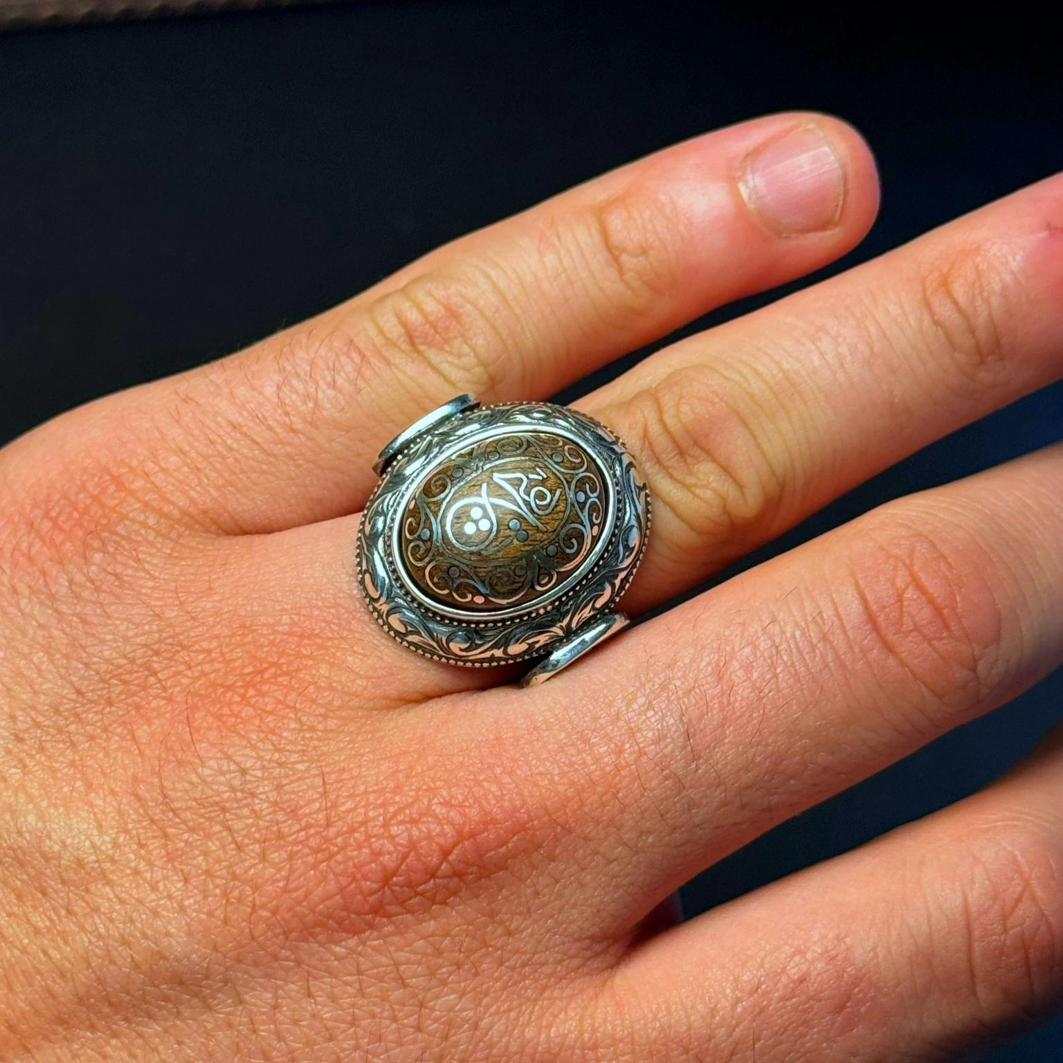 Eski Usul Telkari İşçilikli HİÇ Yazılı 925 Ayar Gümüş Yüzük