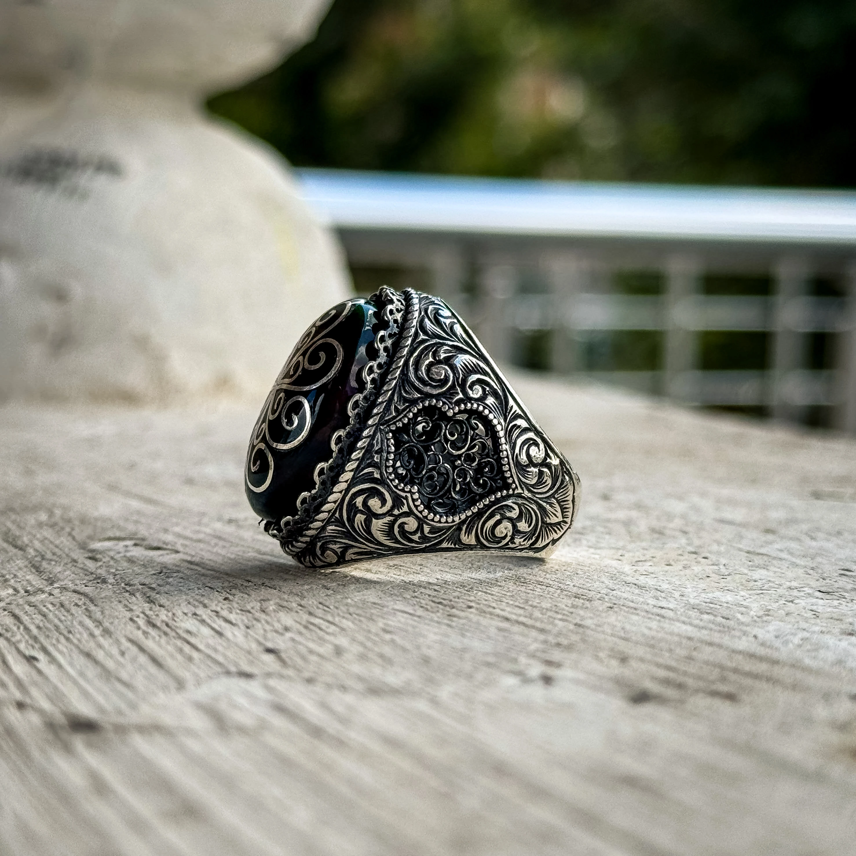 Opal Taşı Telkari İşlemeli 925 Ayar Gümüş Yüzük