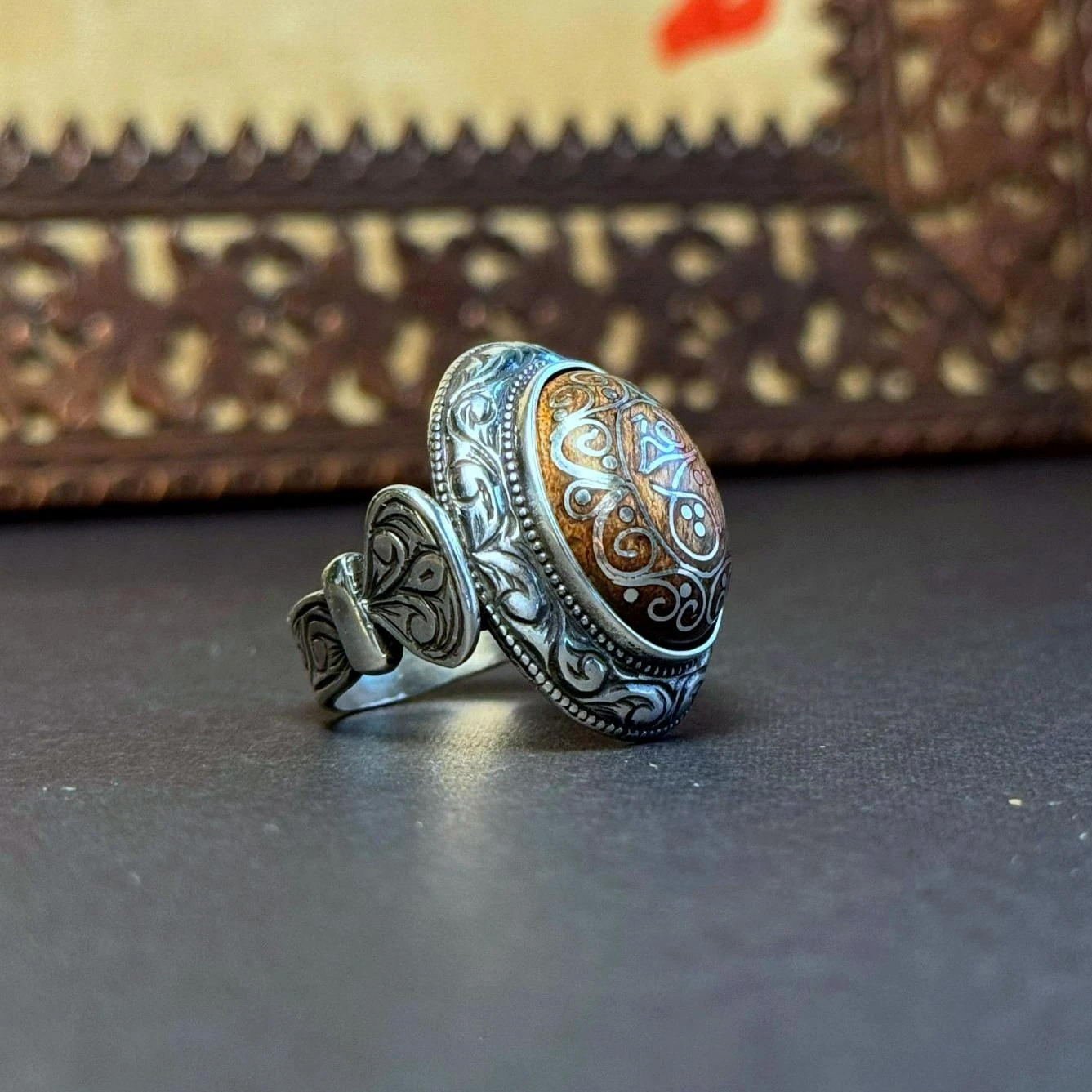 Eski Usul Telkari İşçilikli HİÇ Yazılı 925 Ayar Gümüş Yüzük