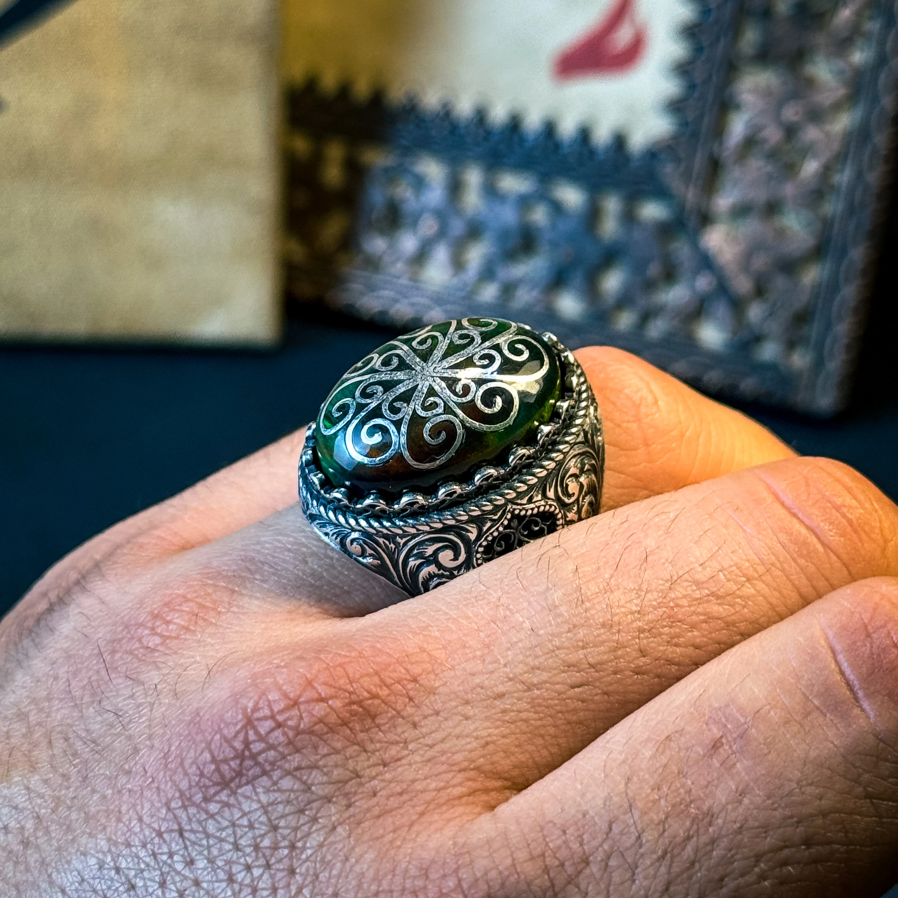 Opal Taşı Telkari İşlemeli 925 Ayar Gümüş Yüzük