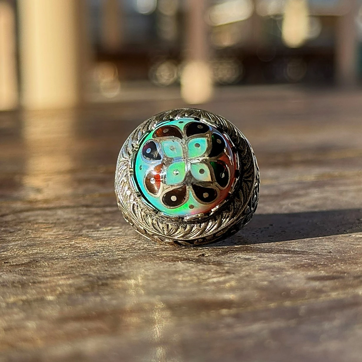 Kakma Sanatı Ve Telkari İşçilikli Beyaz Opal 925 Ayar Gümüş Yüzük