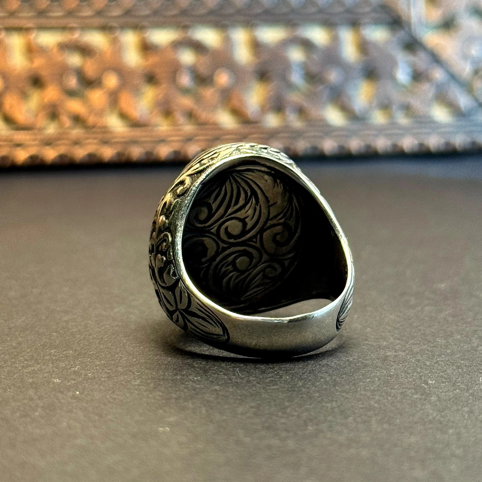 Telkari İşçilikli Siyah Opal Taşlı 925 Ayar Gümüş Yüzük