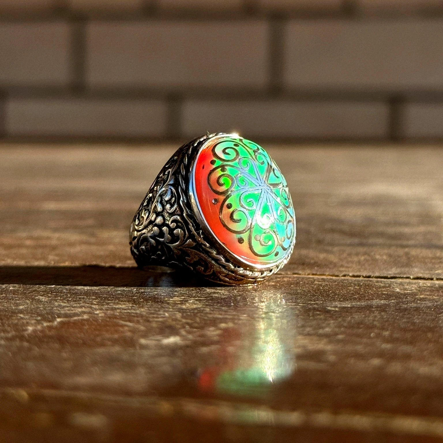 Telkari İşçilikli Opal Taşlı 925 Ayar Gümüş Yüzük