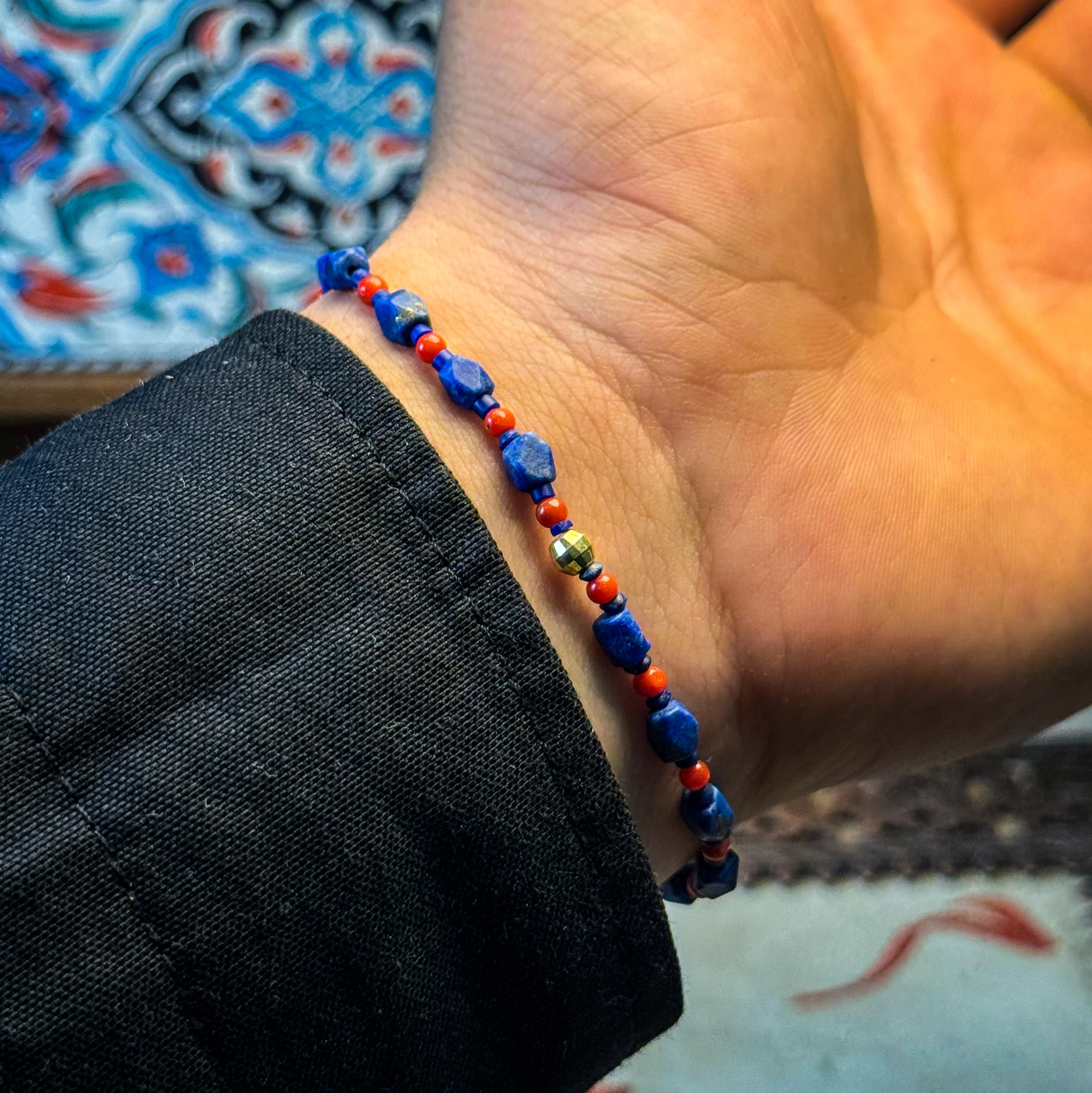 Lapis Lazuli ve Tunus Mercanı Doğal Taş Bileklik