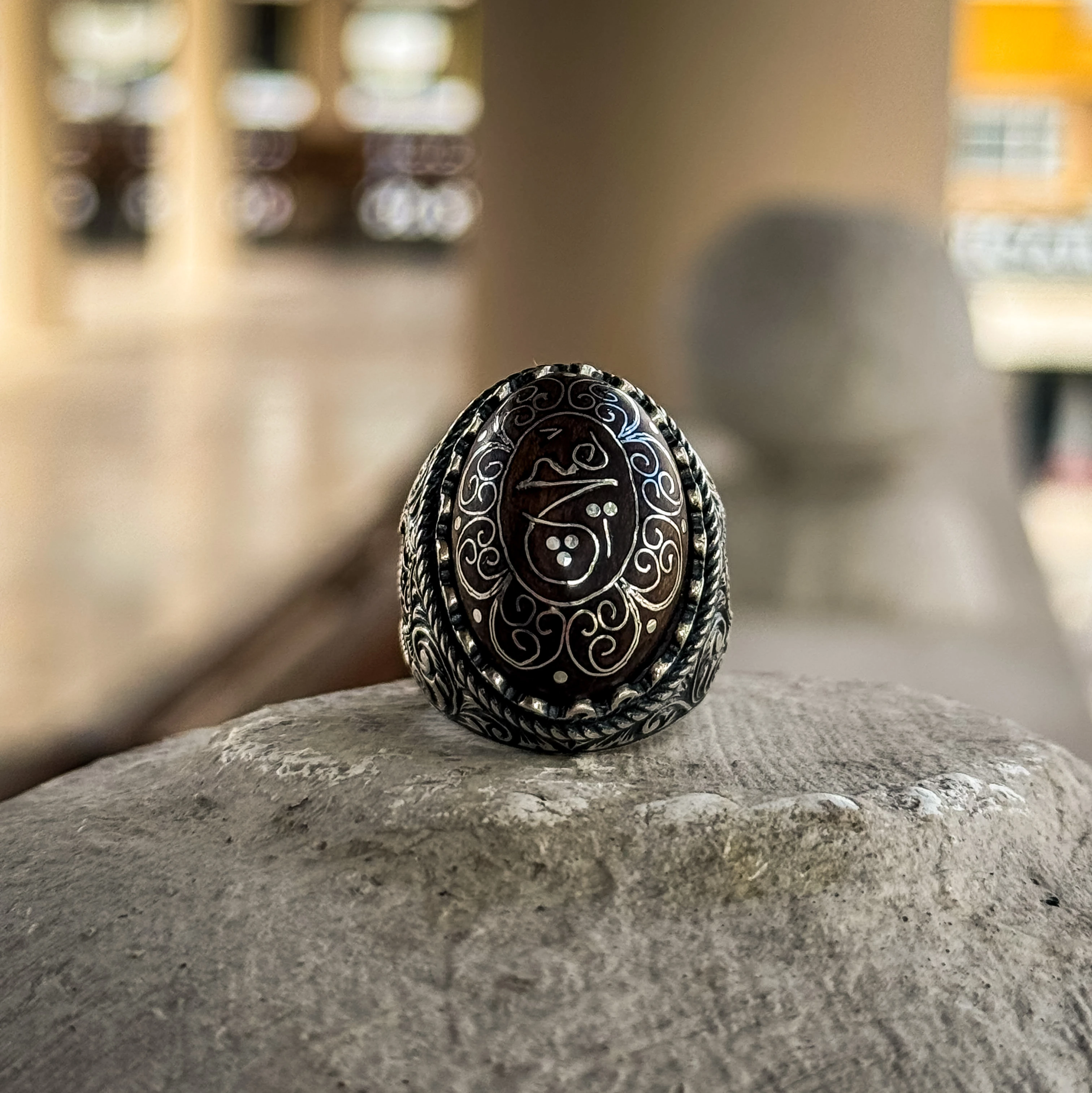  Eski Usul Telkari İşçilikli HİÇ Yazılı 925 Ayar Gümüş Yüzük