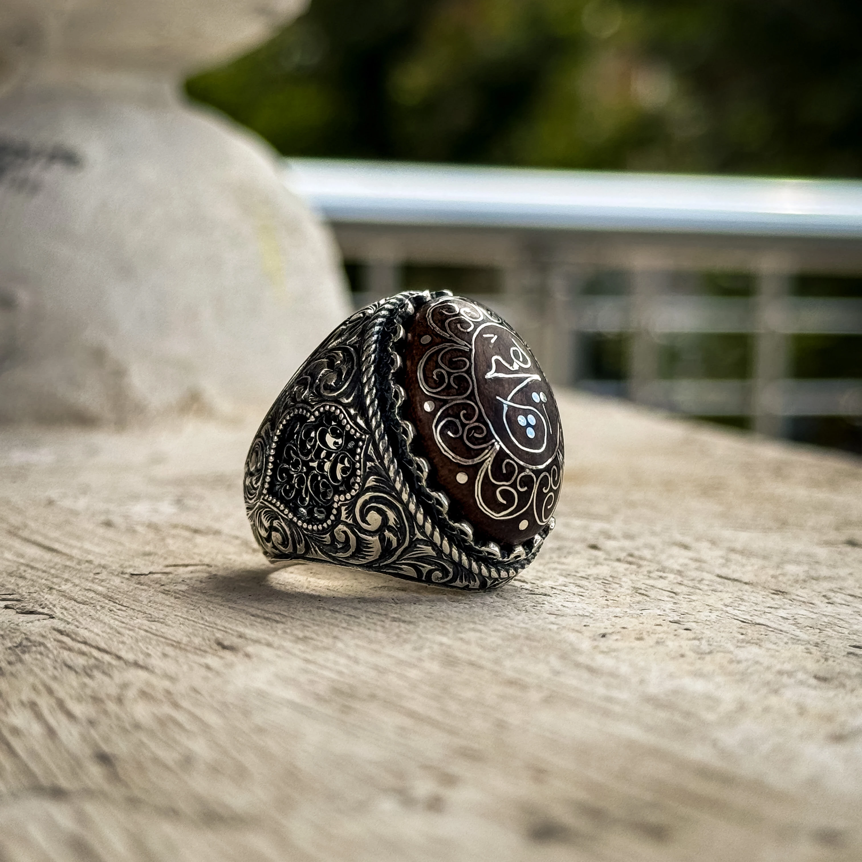  Eski Usul Telkari İşçilikli HİÇ Yazılı 925 Ayar Gümüş Yüzük