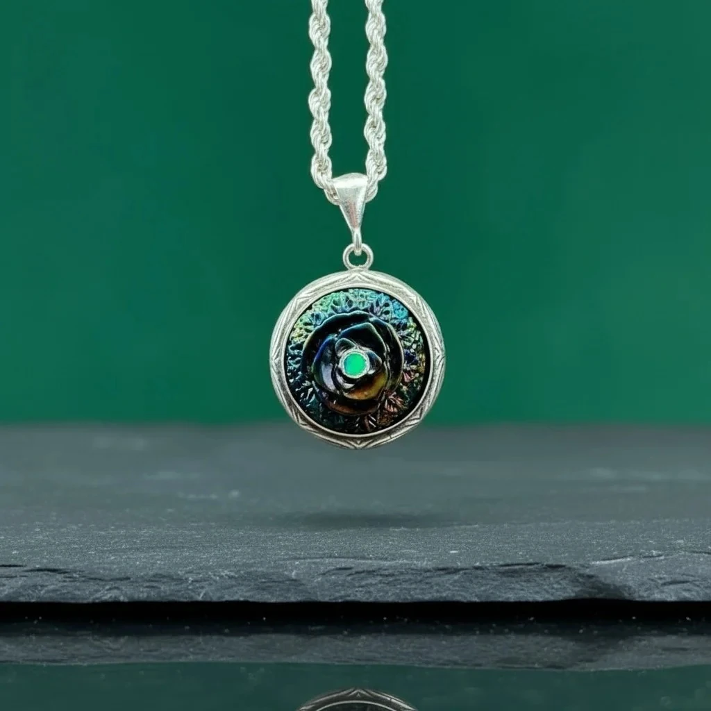 Siyah Opal & 925 Ayar Gümüş Oyma Nakkaş İşçiliği Kolyе