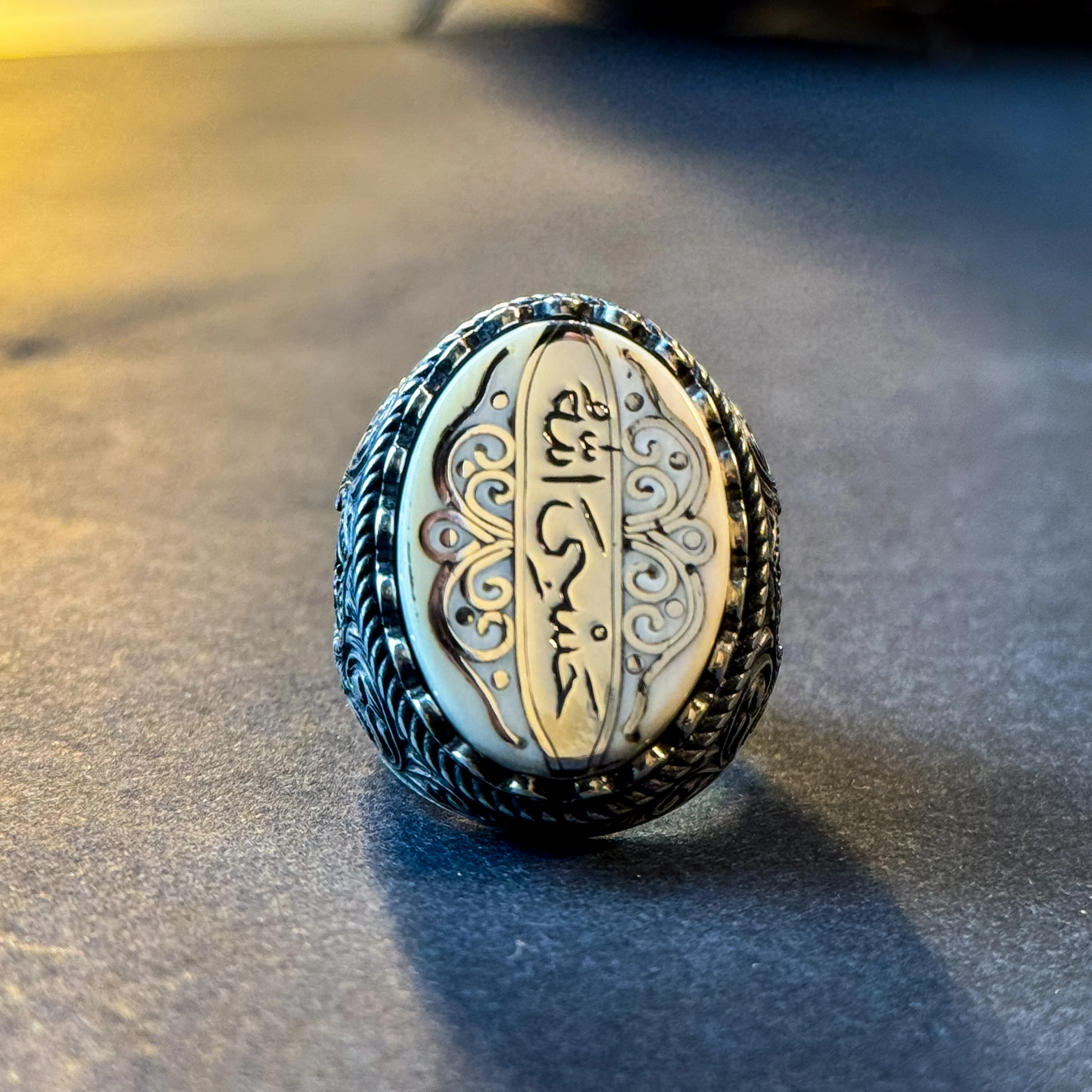 Hasbiyallah Yazılı Kalem ve Telkari İşçilikli 925 Ayar Gümüş Yüzük