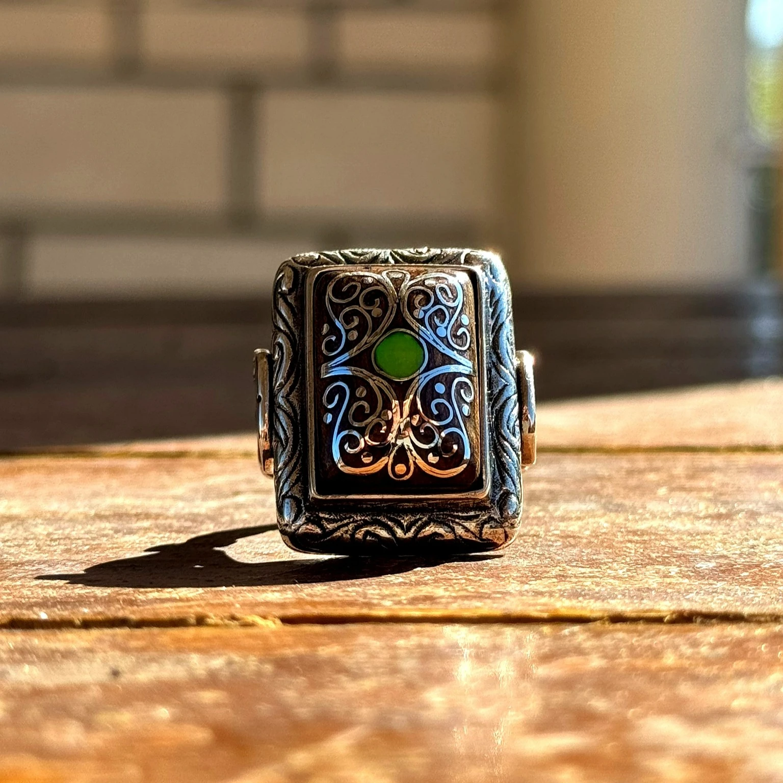 Eski Usul Telkari Opal Kakma Detaylı 925 Ayar Gümüş Yüzük