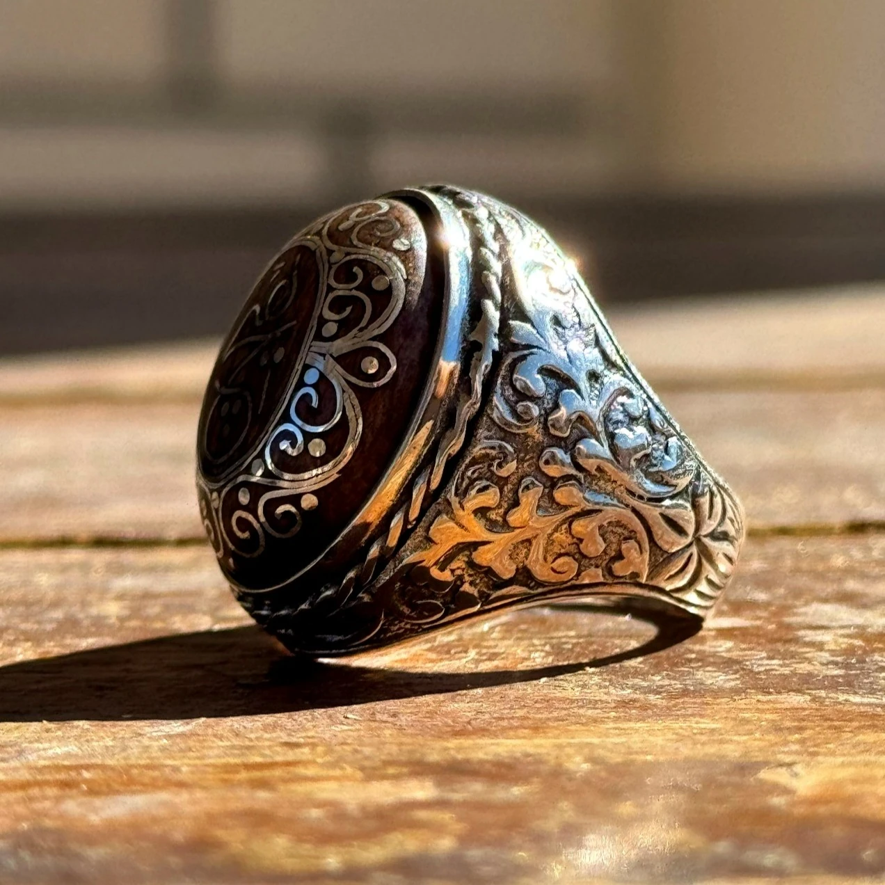 Eski Usul Telkari Hiç Motifli 925 Ayar Gümüş Yüzük