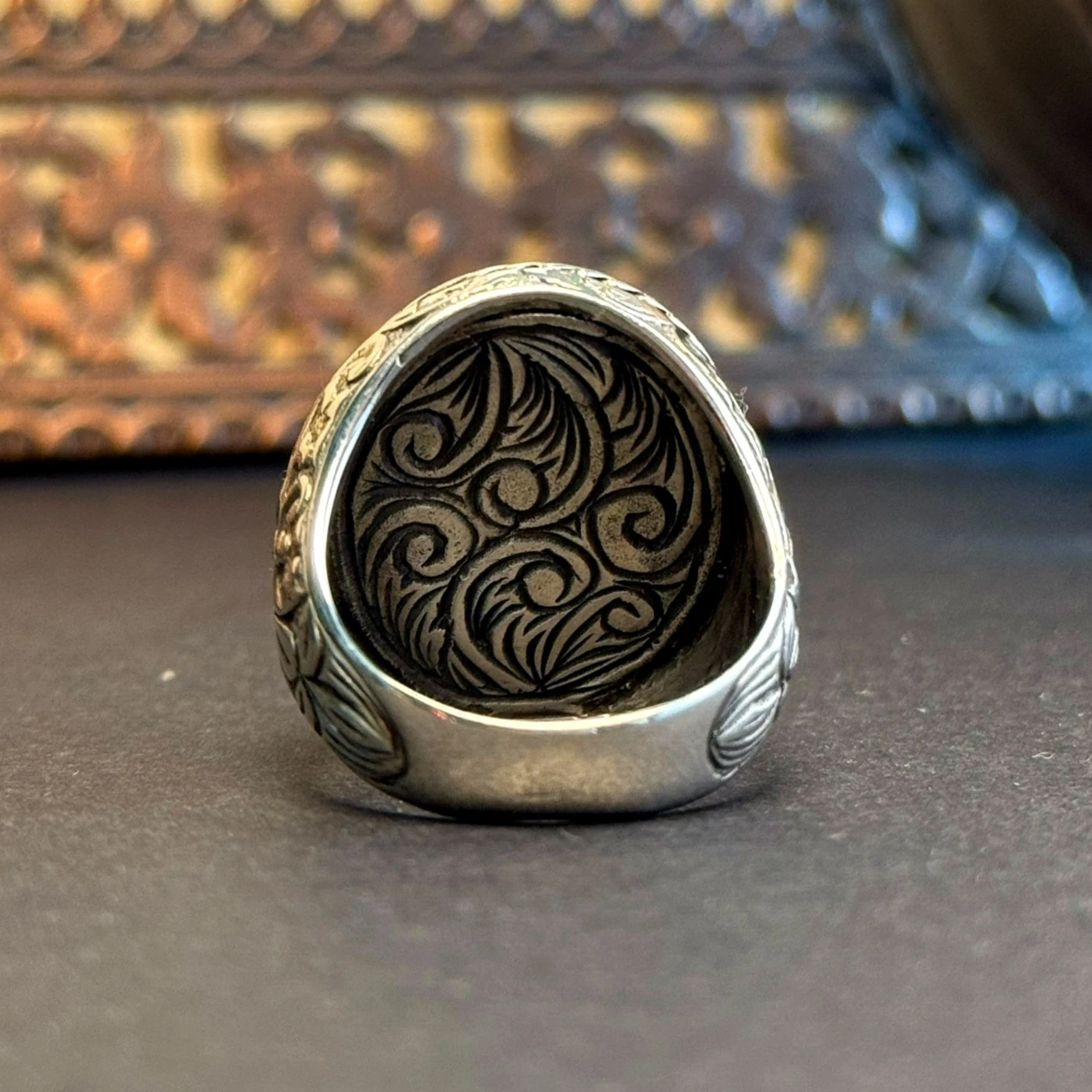 Eski Usul Telkari Hiç Motifli 925 Ayar Gümüş Yüzük