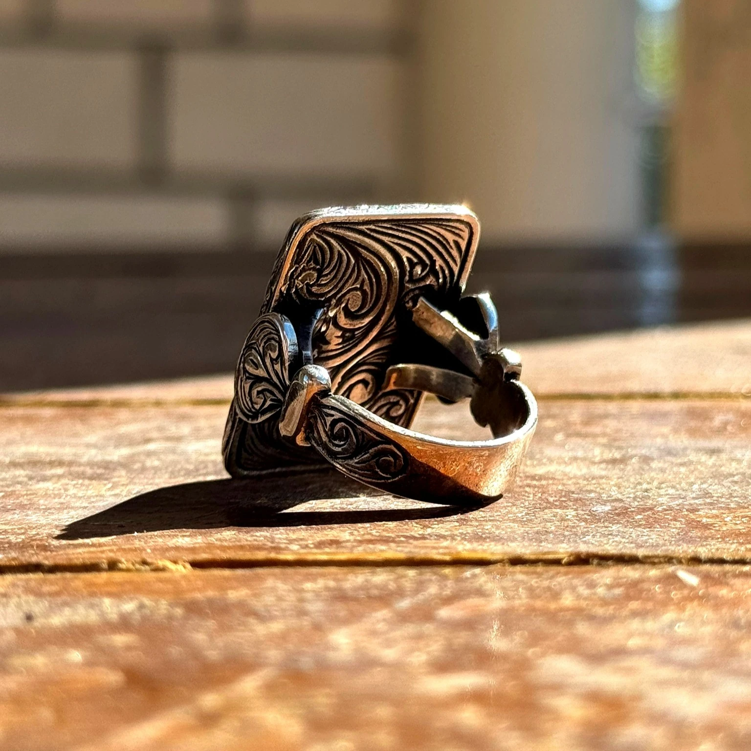 Eski Usul Telkari Opal Kakma Detaylı 925 Ayar Gümüş Yüzük