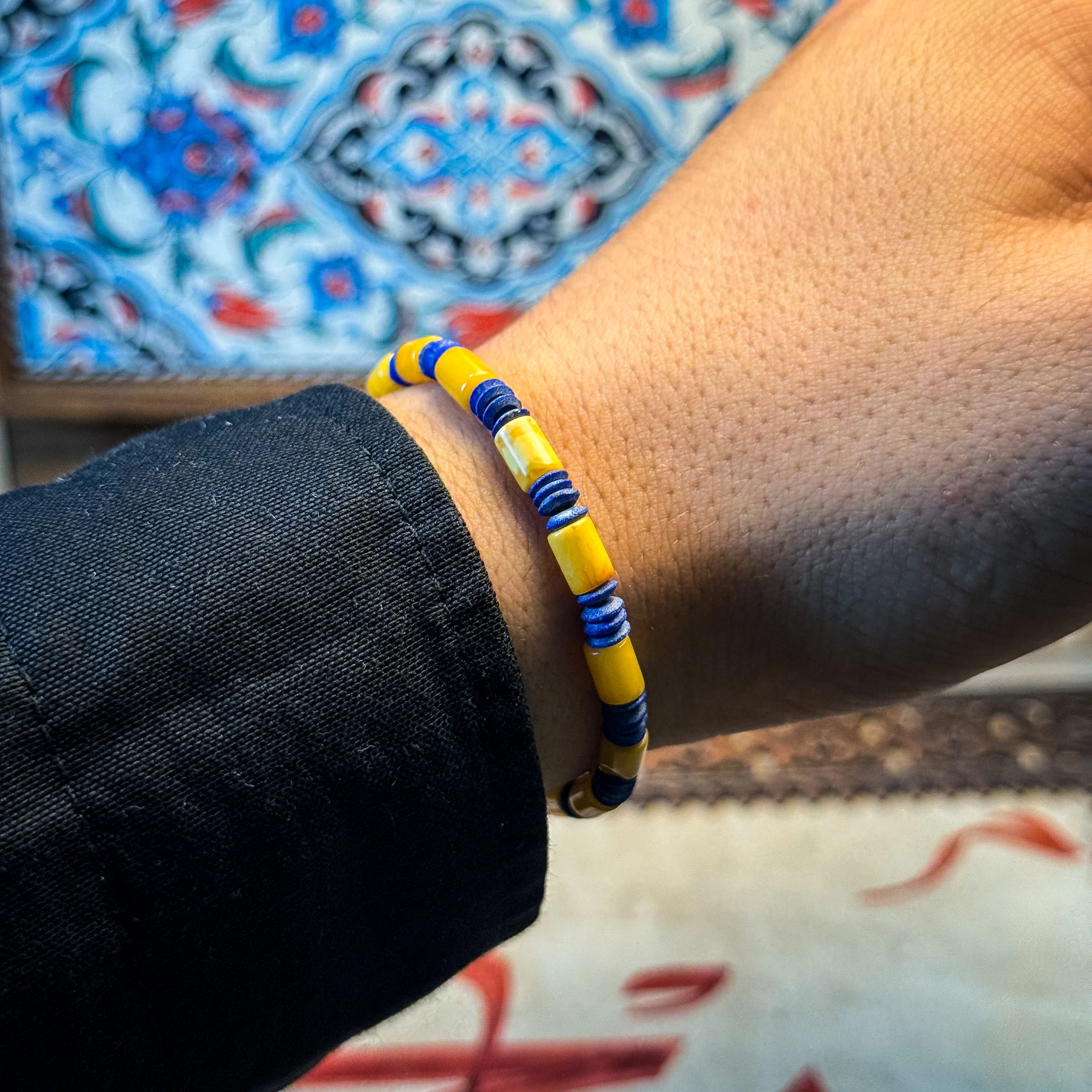 Damla Kehribar ve Lapis Lazuli Doğaltaş Bileklik