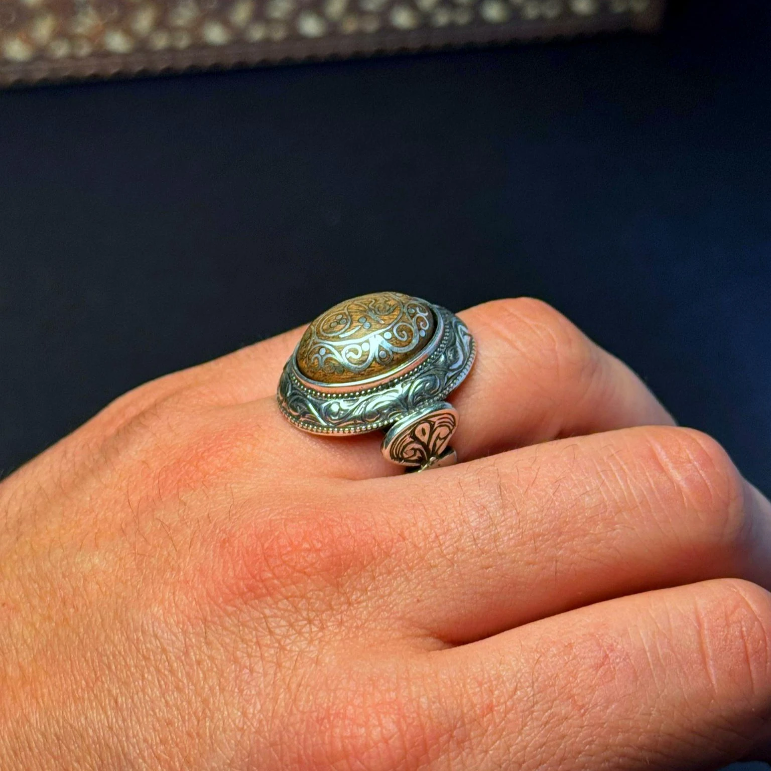 Eski Usul Telkari İşçilikli HİÇ Yazılı 925 Ayar Gümüş Yüzük