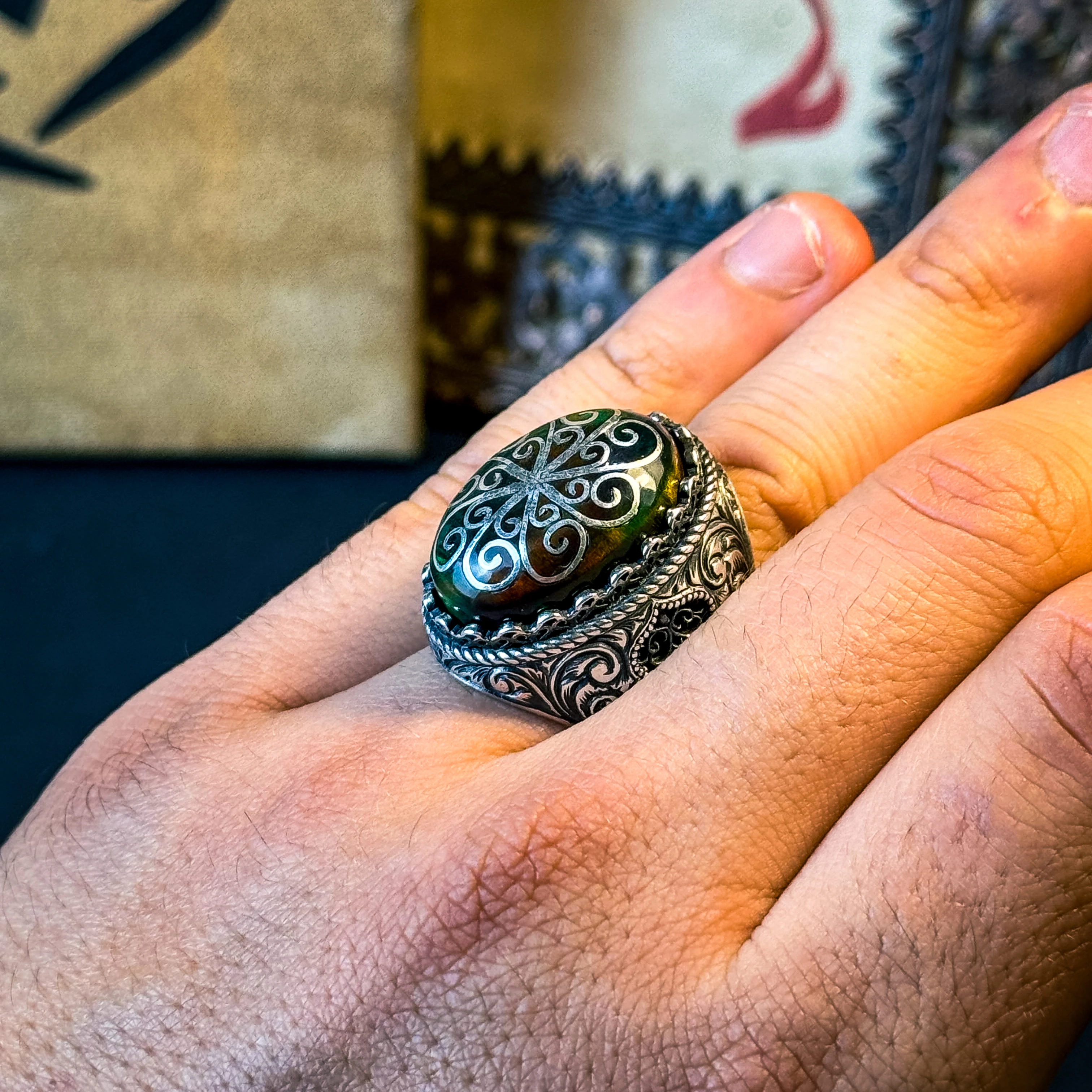 Opal Taşı Telkari İşlemeli 925 Ayar Gümüş Yüzük