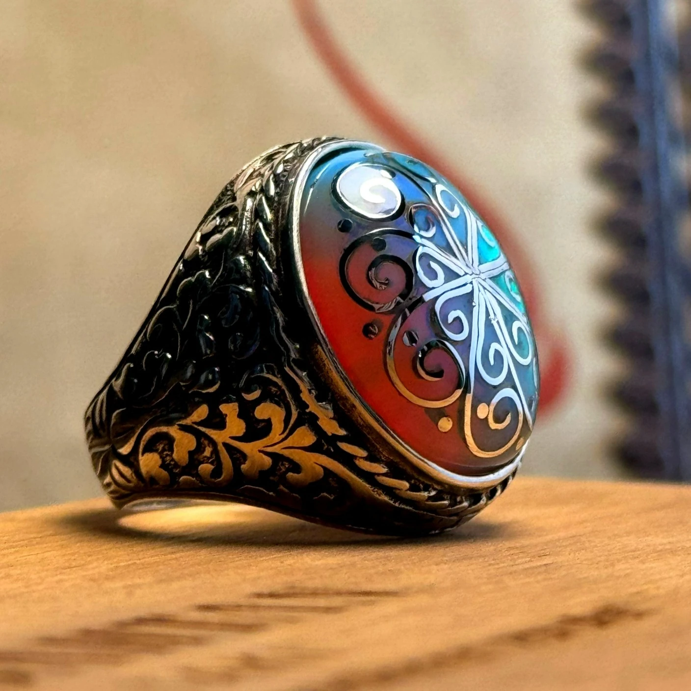 Telkari İşçilikli Opal Taşlı 925 Ayar Gümüş Yüzük