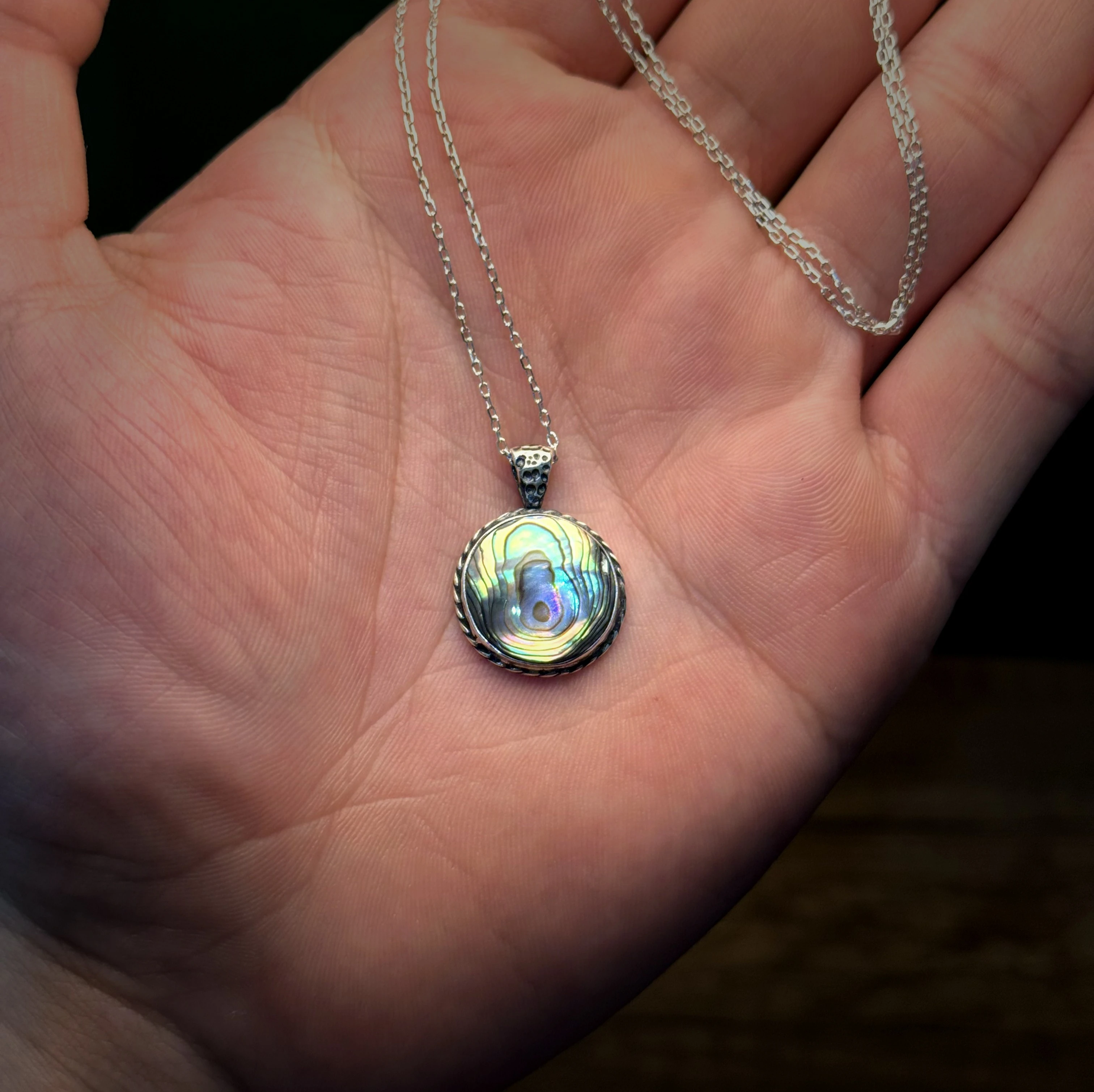 El Yapımı 925 Ayar Gümüş Abalon Sedef Kolye