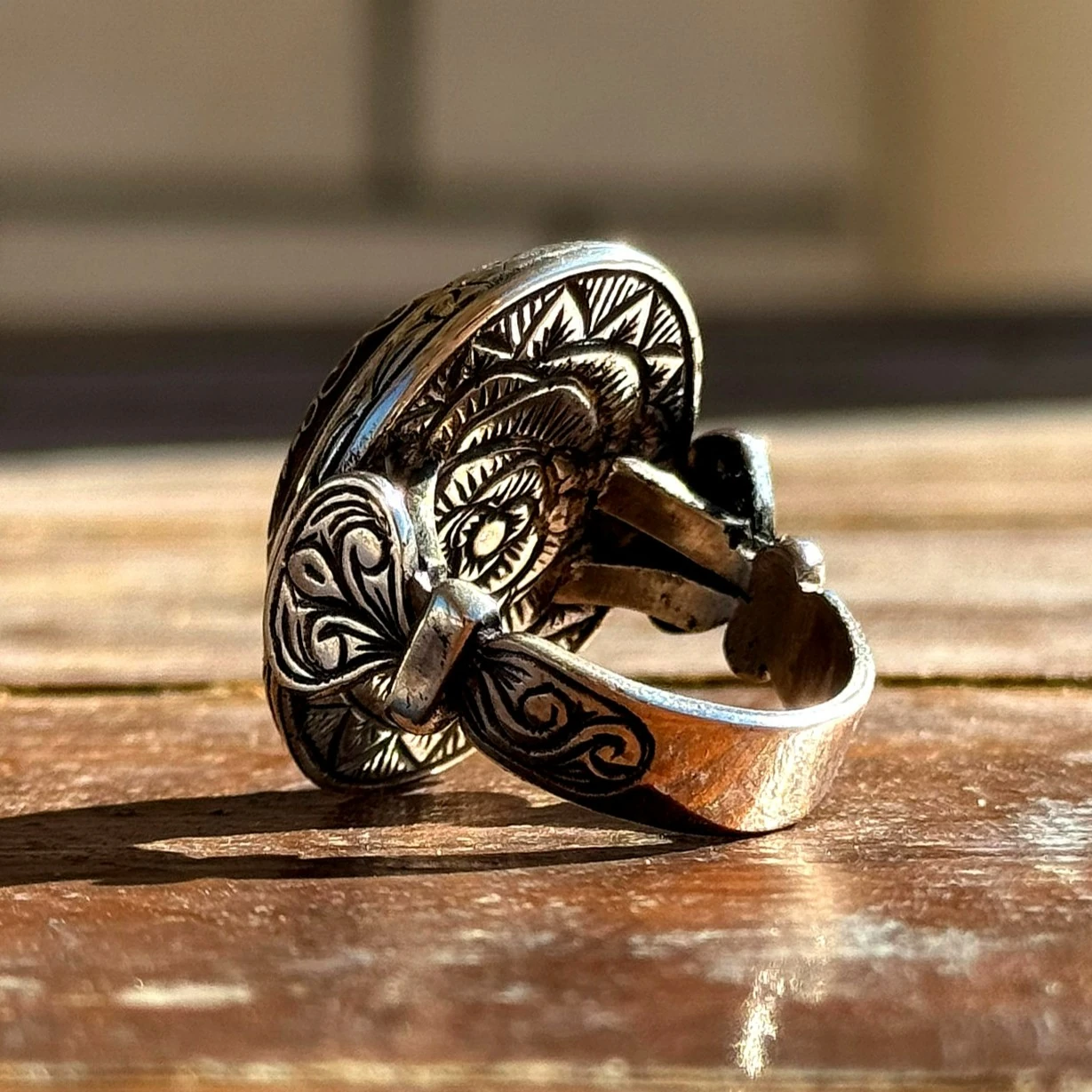 Eski Usul Telkari Hiç Motifli 925 Ayar Gümüş Yüzük