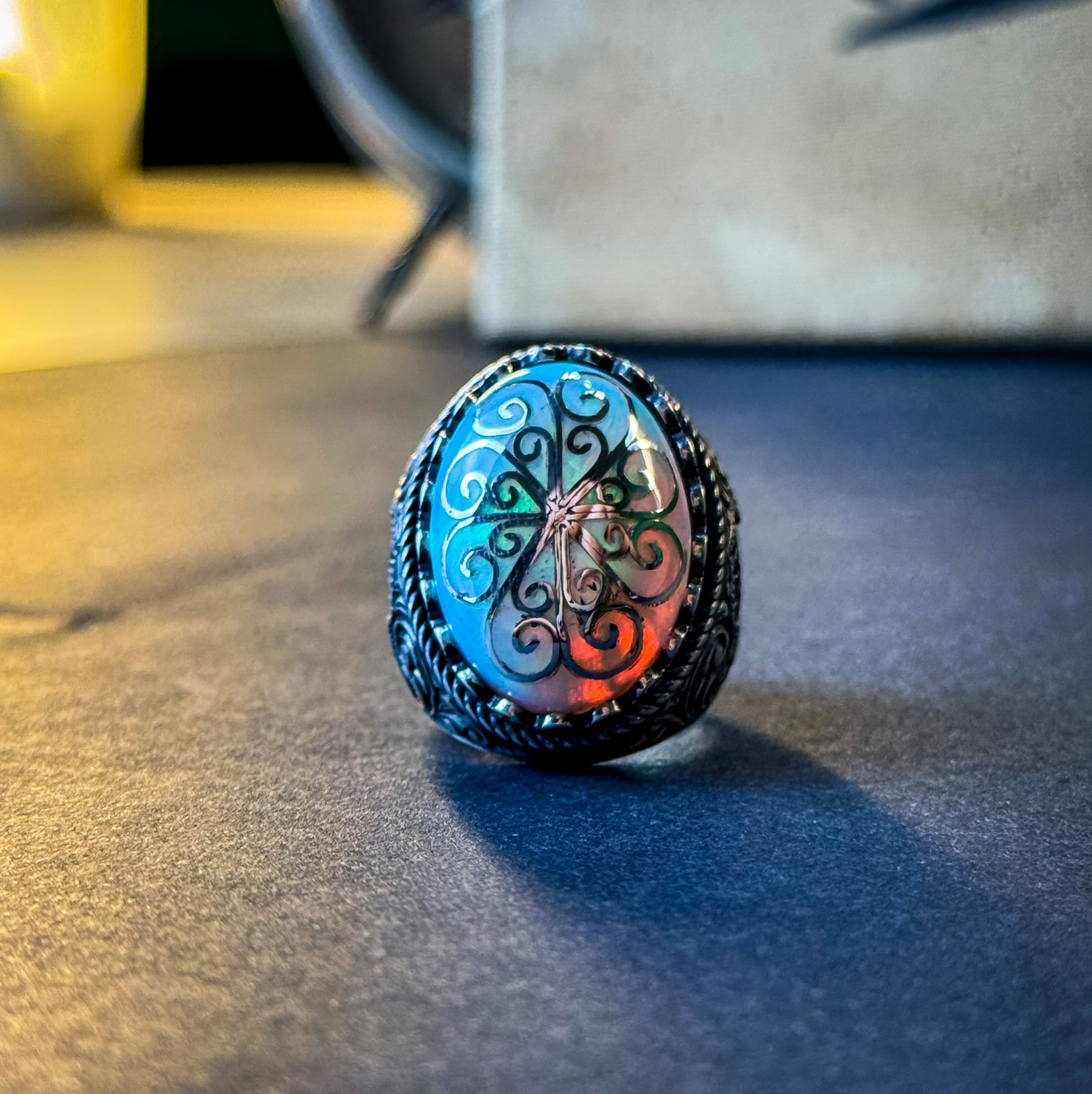 Opal Taşı Telkari İşlemeli 925 Ayar Gümüş Yüzük