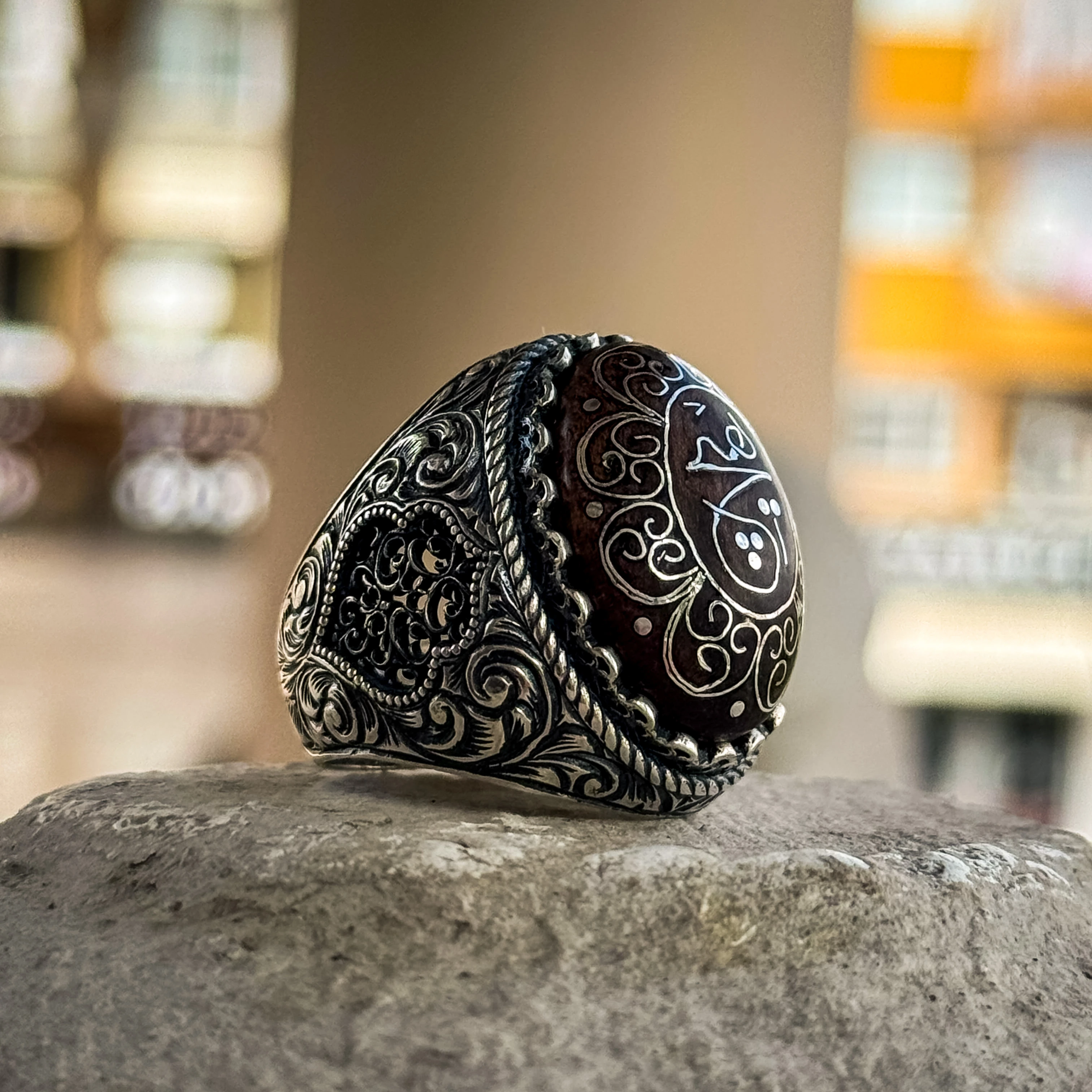  Eski Usul Telkari İşçilikli HİÇ Yazılı 925 Ayar Gümüş Yüzük